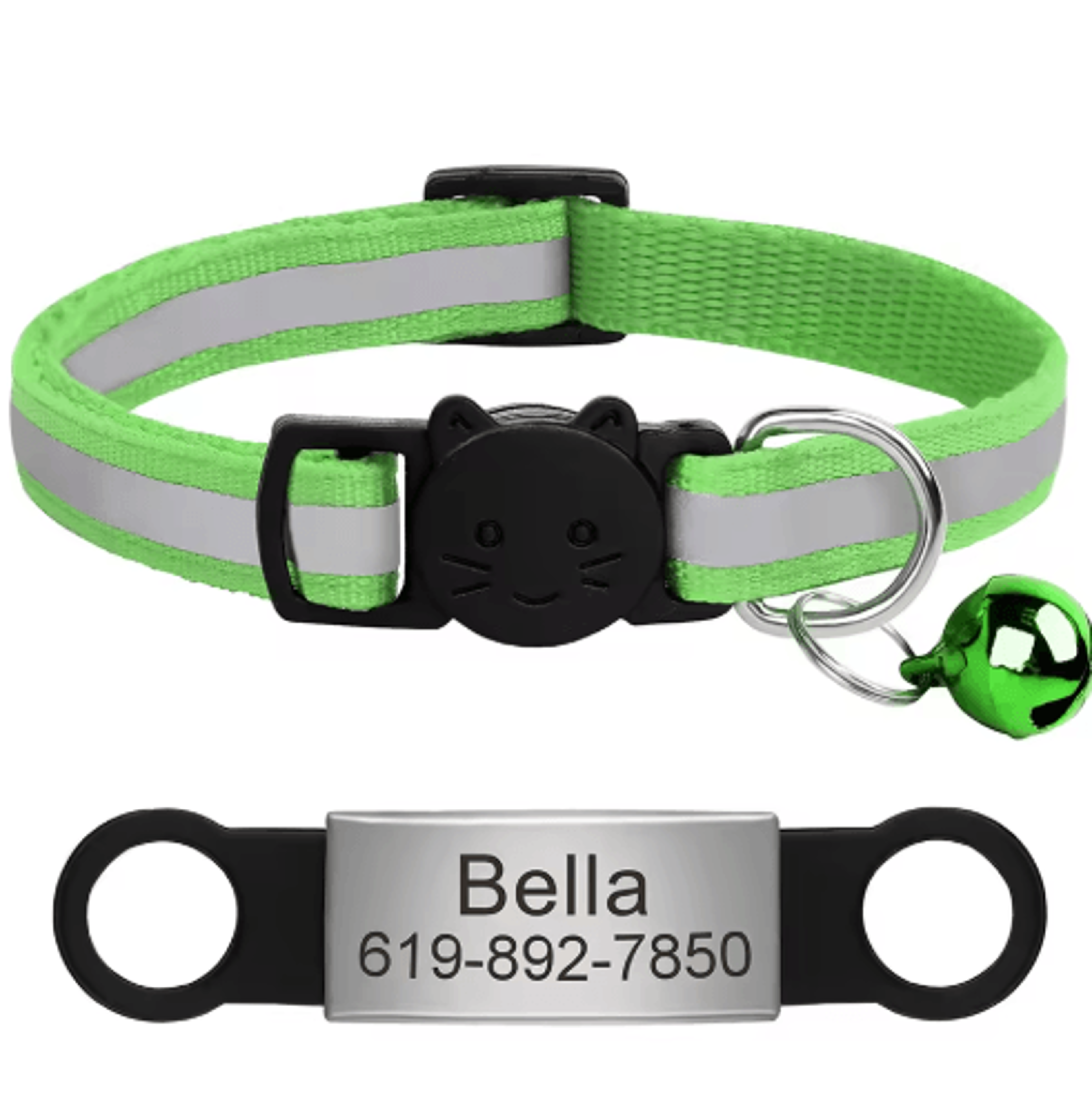 Personalized Reflective Cat Collar With Engraved ID Nameplate  Bell 12