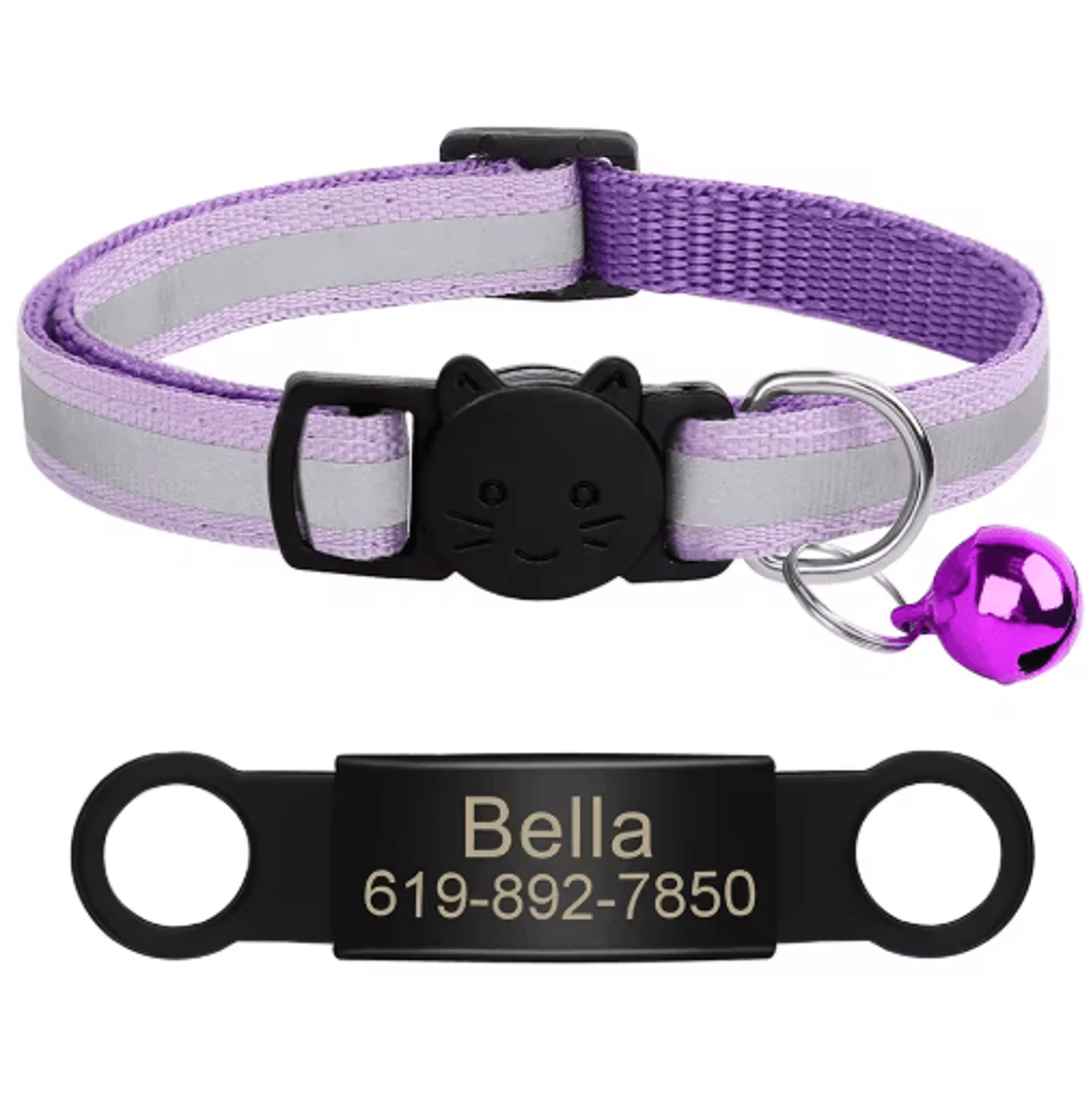Personalized Reflective Cat Collar With Engraved ID Nameplate  Bell 14