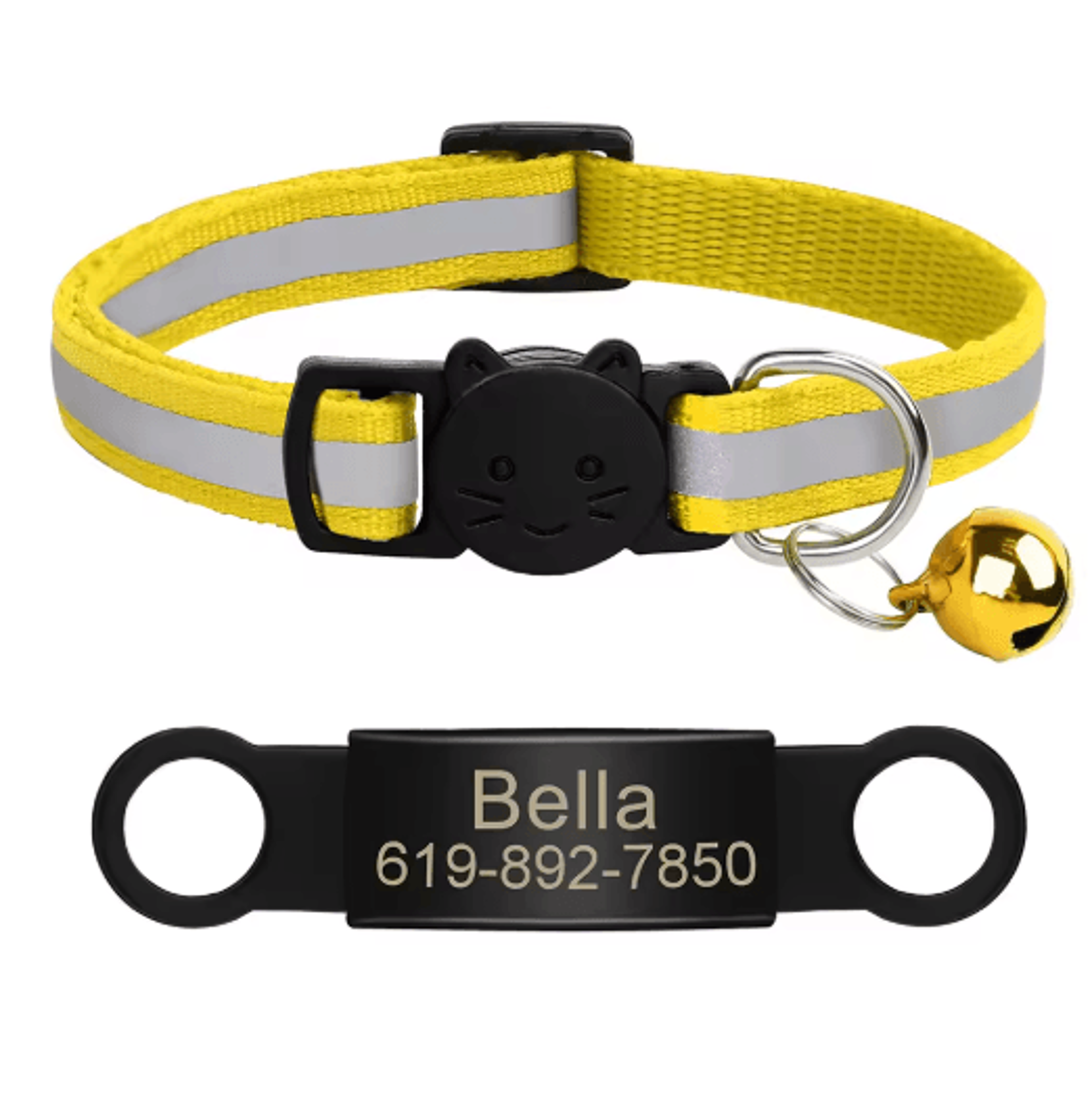 Personalized Reflective Cat Collar With Engraved ID Nameplate  Bell 15