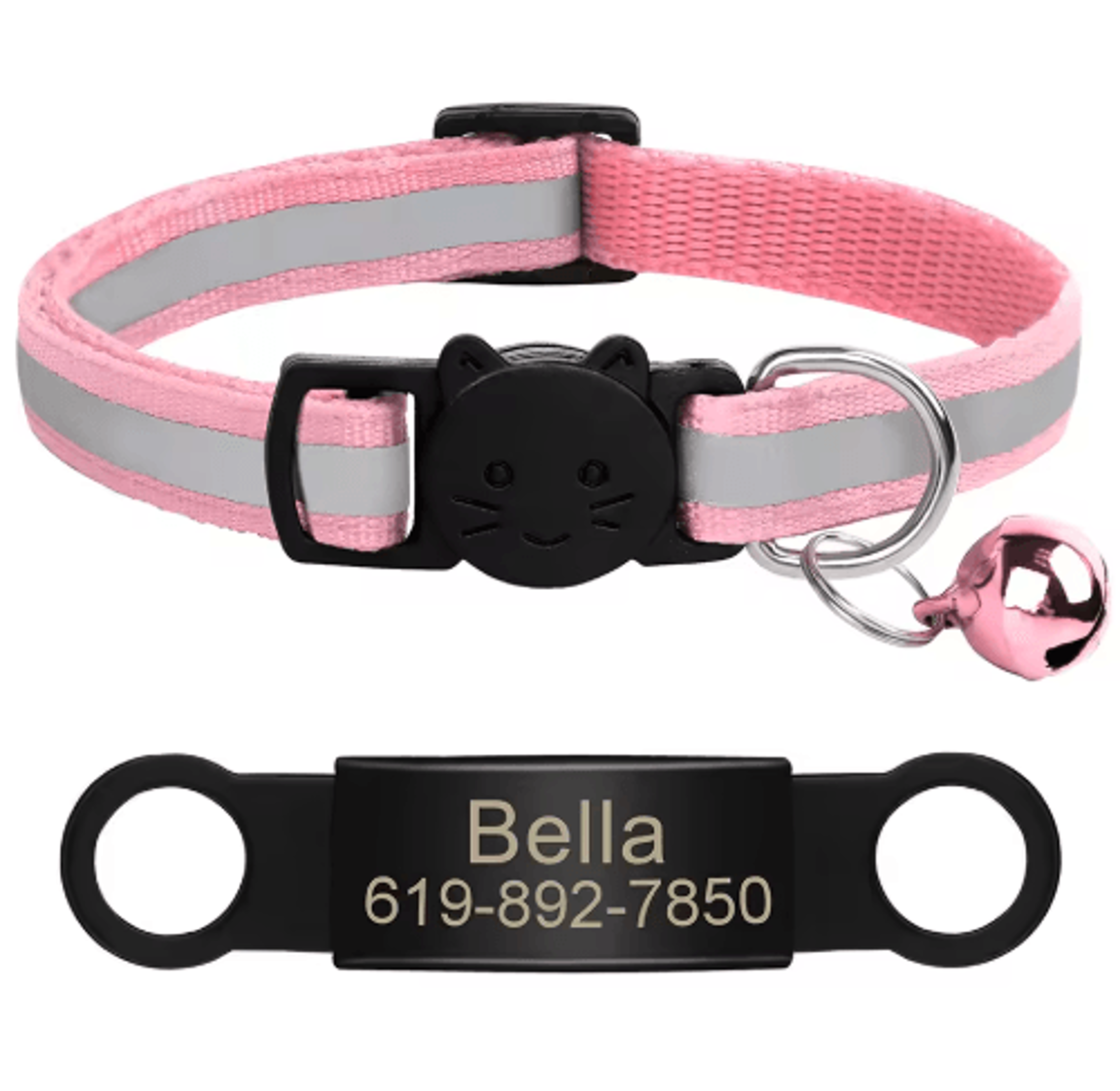 Personalized Reflective Cat Collar With Engraved ID Nameplate  Bell 17