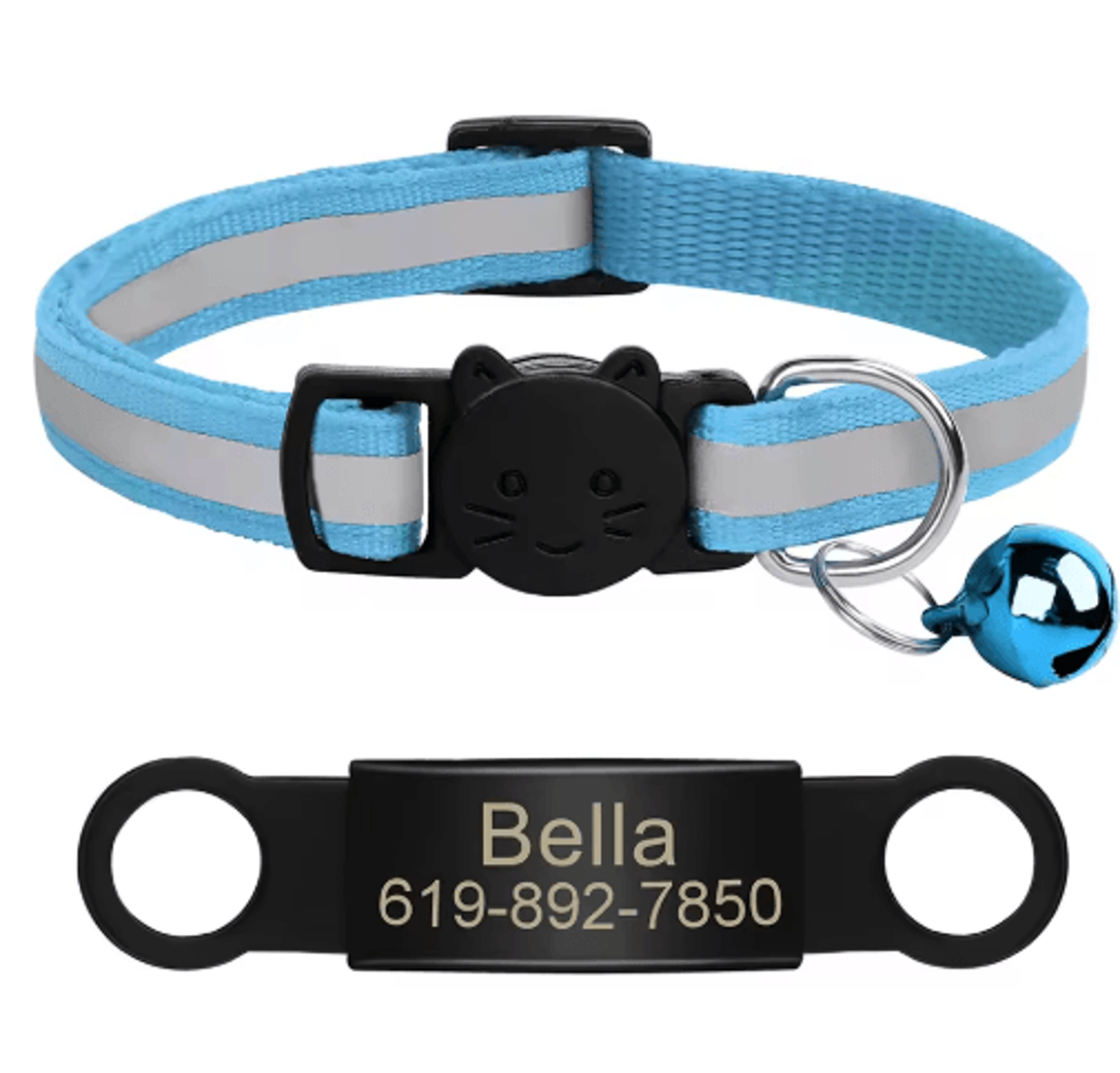 Personalized Reflective Cat Collar With Engraved ID Nameplate  Bell 21