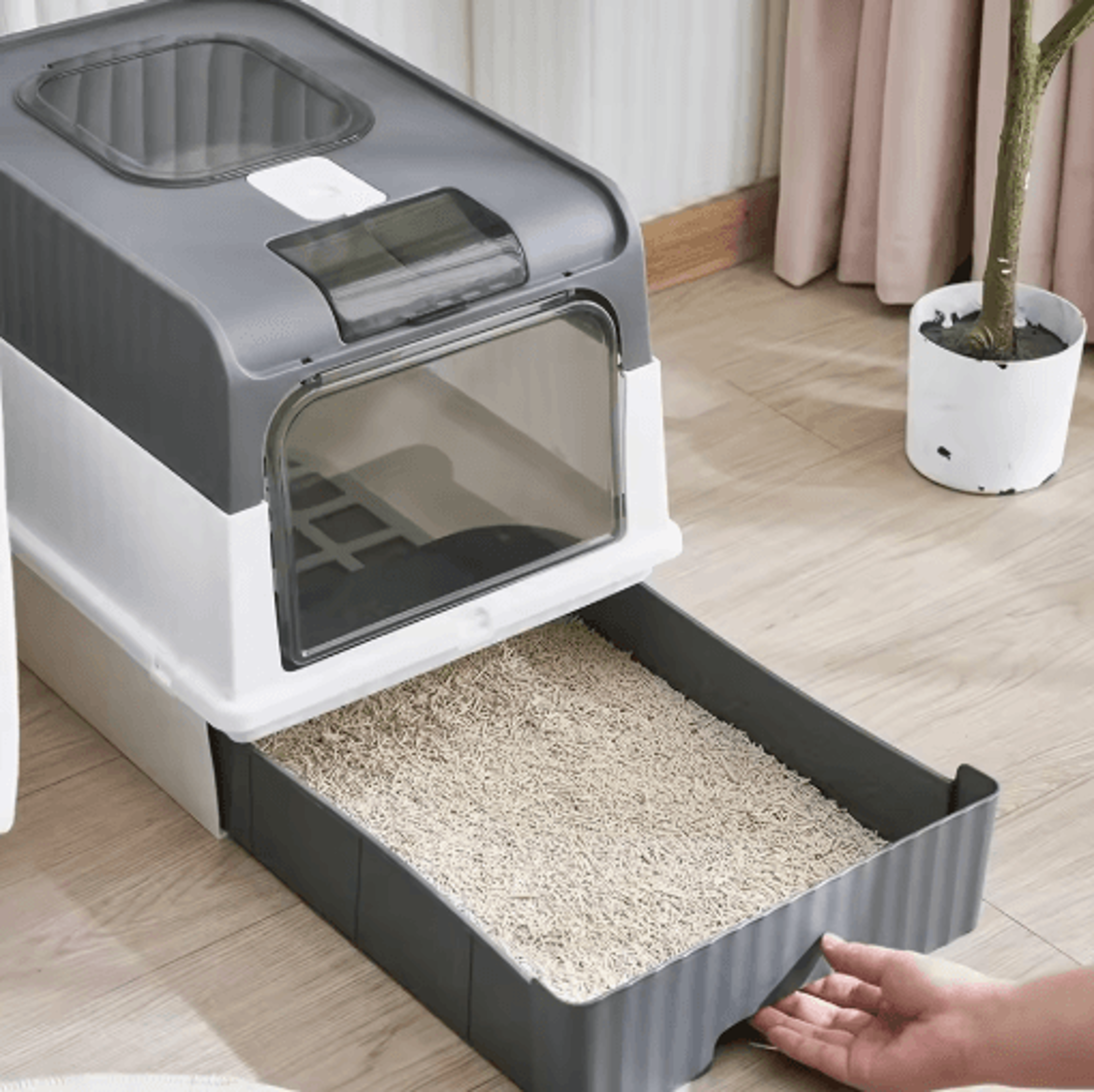 Portable Collapsible Cat Litter Box With Splash Guard  Scoop 0