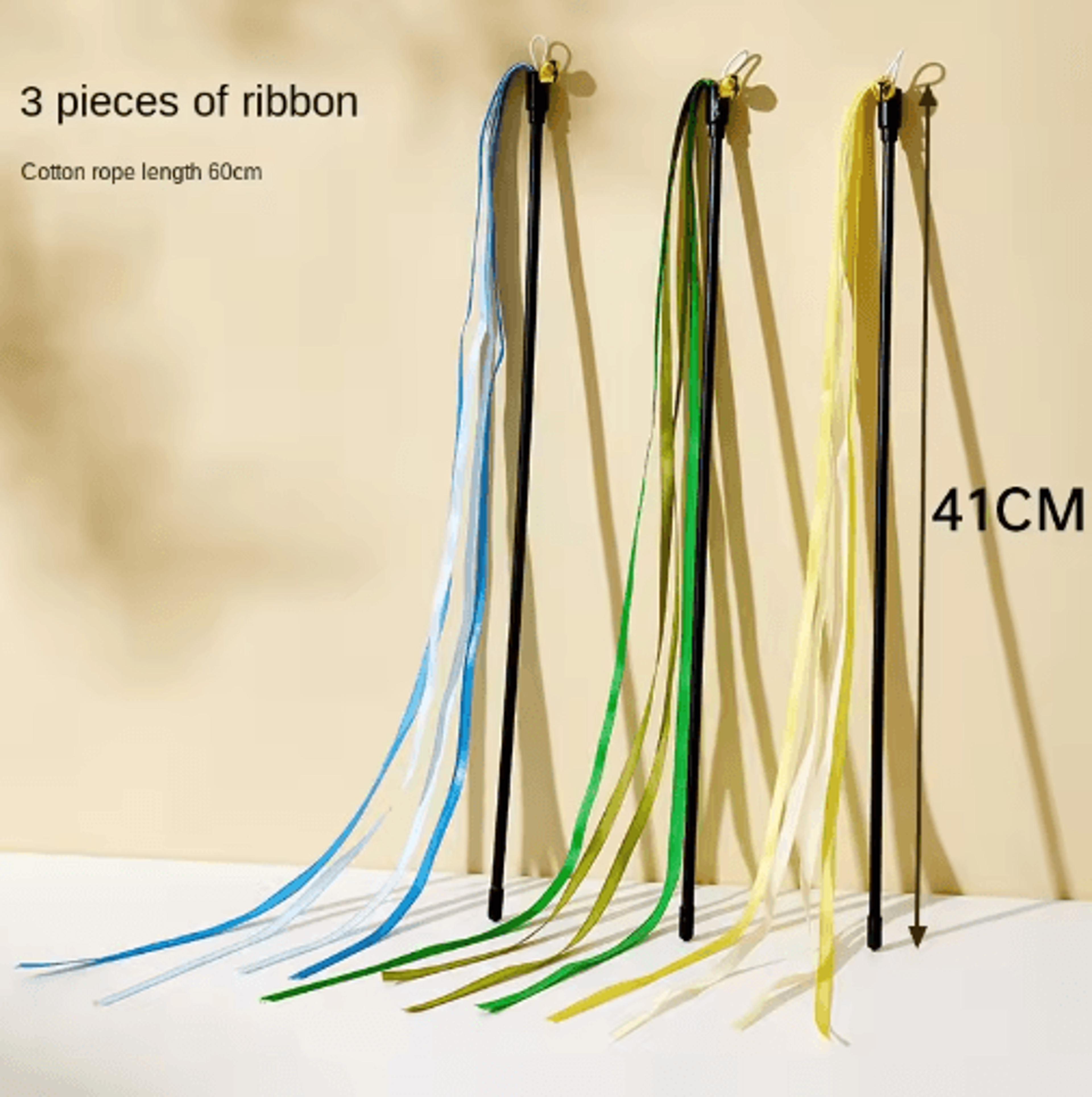 Interactive Feather Cat Wand Toy With Satin Ribbons  Bell 6