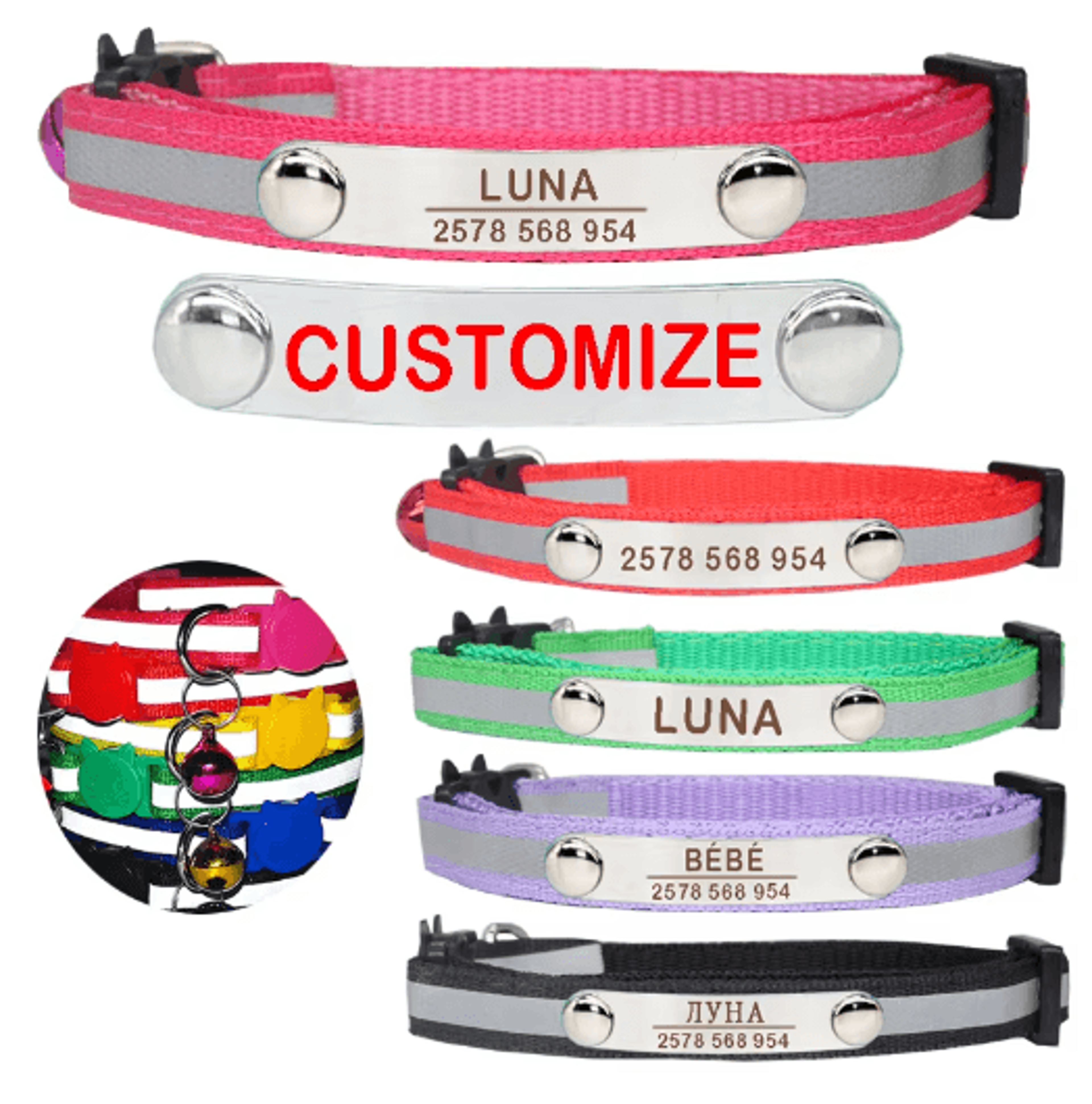 Personalized Reflective Cat Collar With Free Engraving  Safety Buckle 0