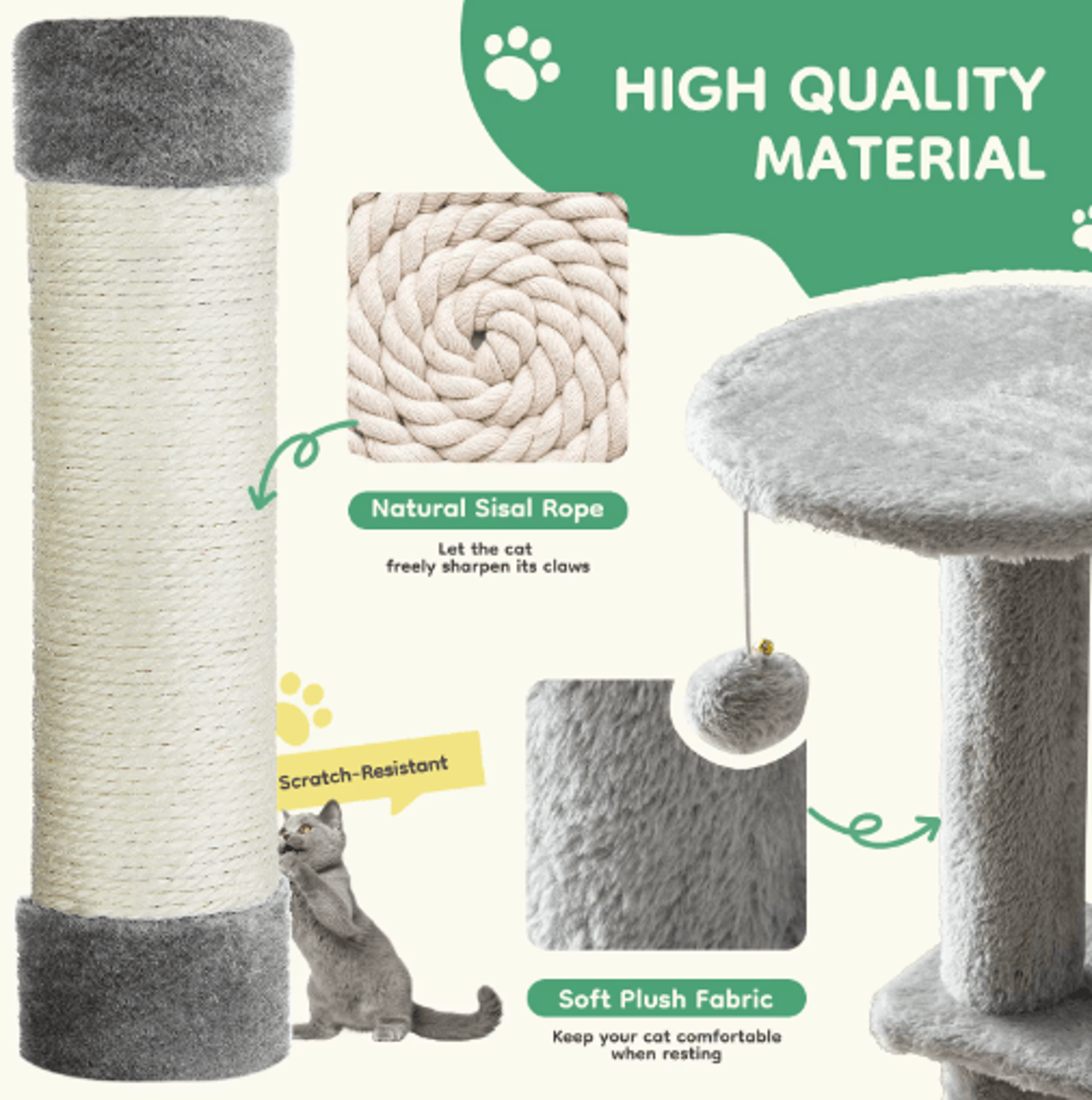 44Inch MultiLevel Cat Tree Tower With Sisal Scratching Posts  Cozy Cat House 7