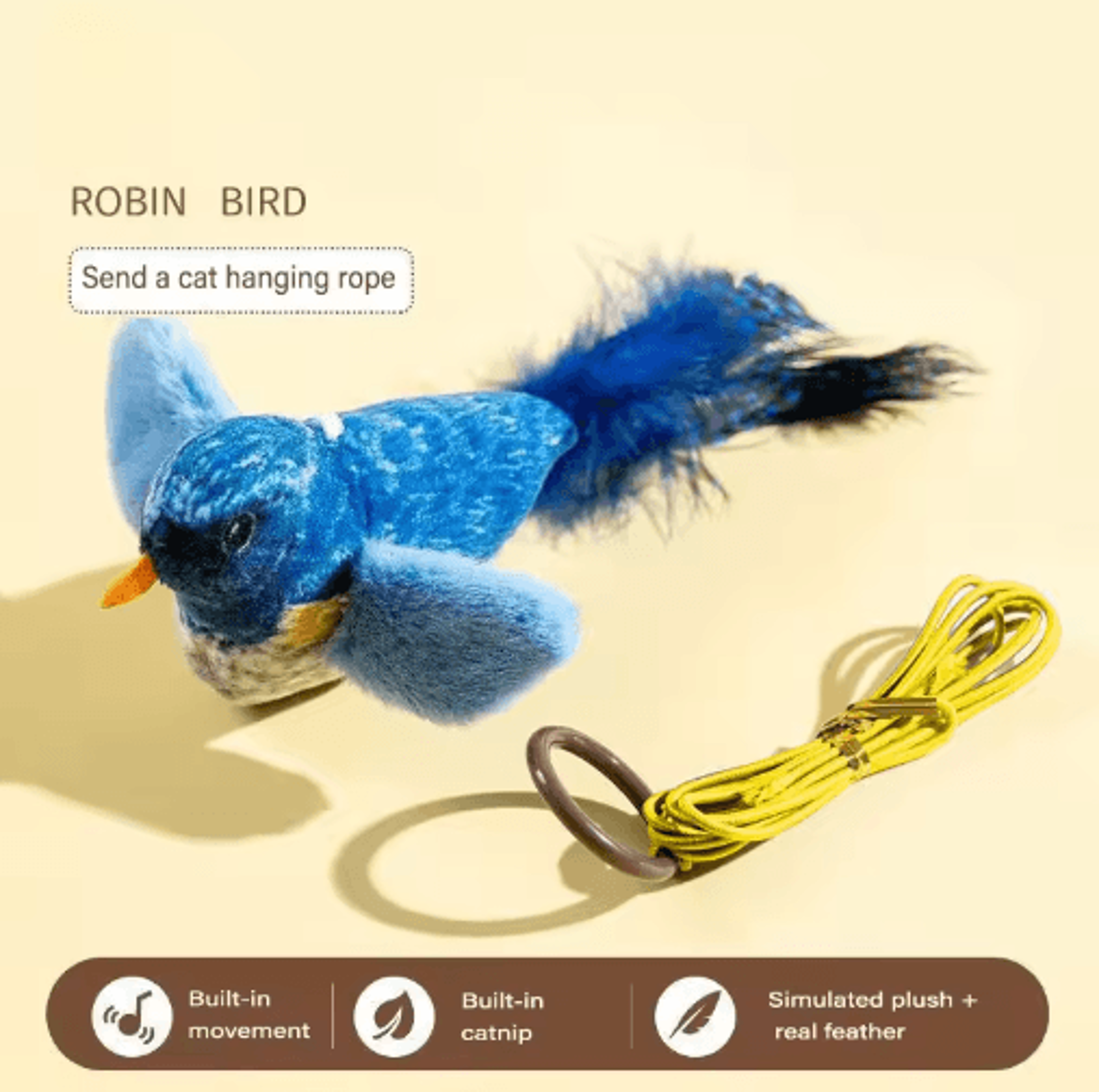 Realistic Chirping Bird Cat Toy With Catnip For Interactive Indoor Play 2