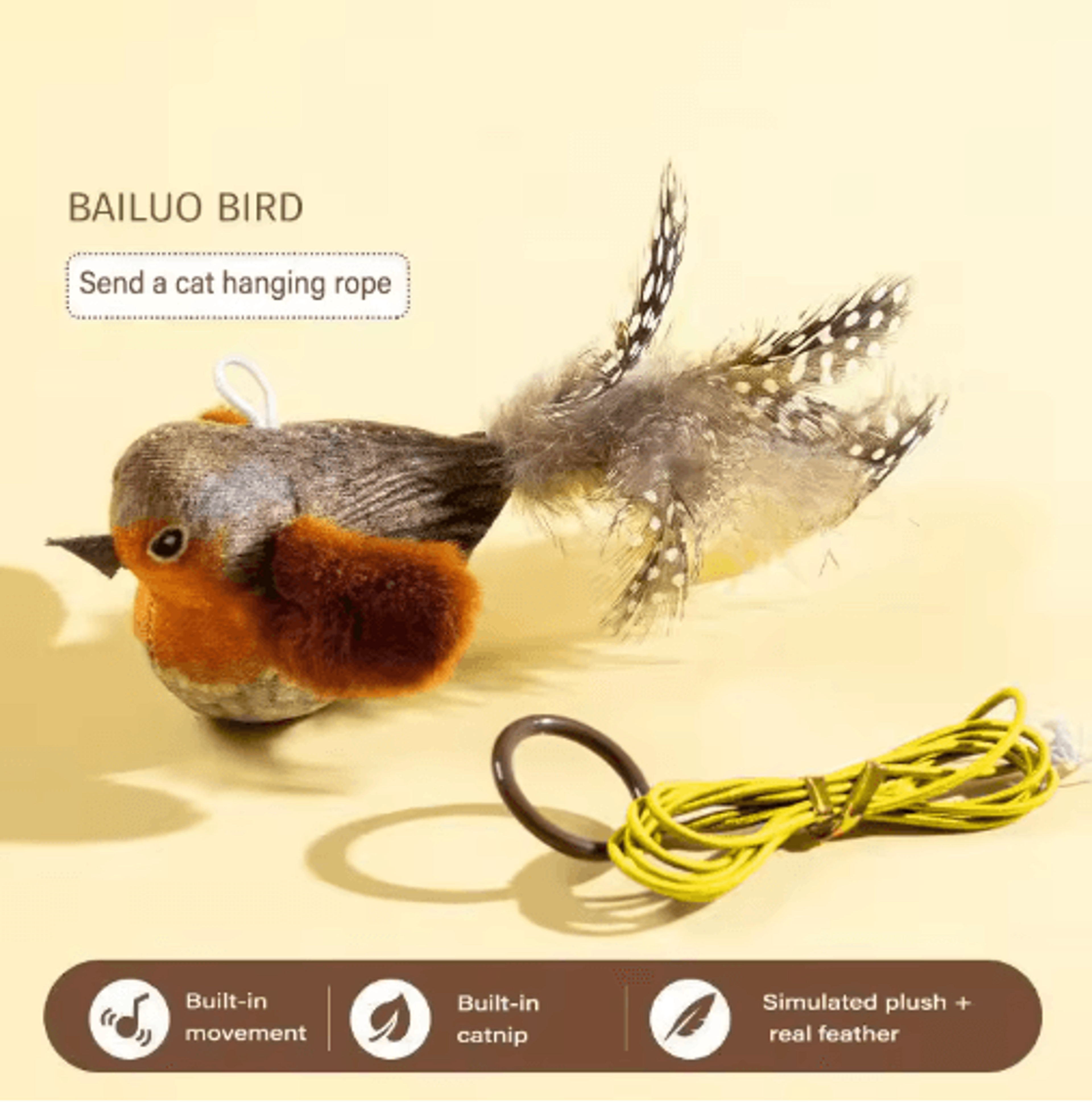 Realistic Chirping Bird Cat Toy With Catnip For Interactive Indoor Play 3