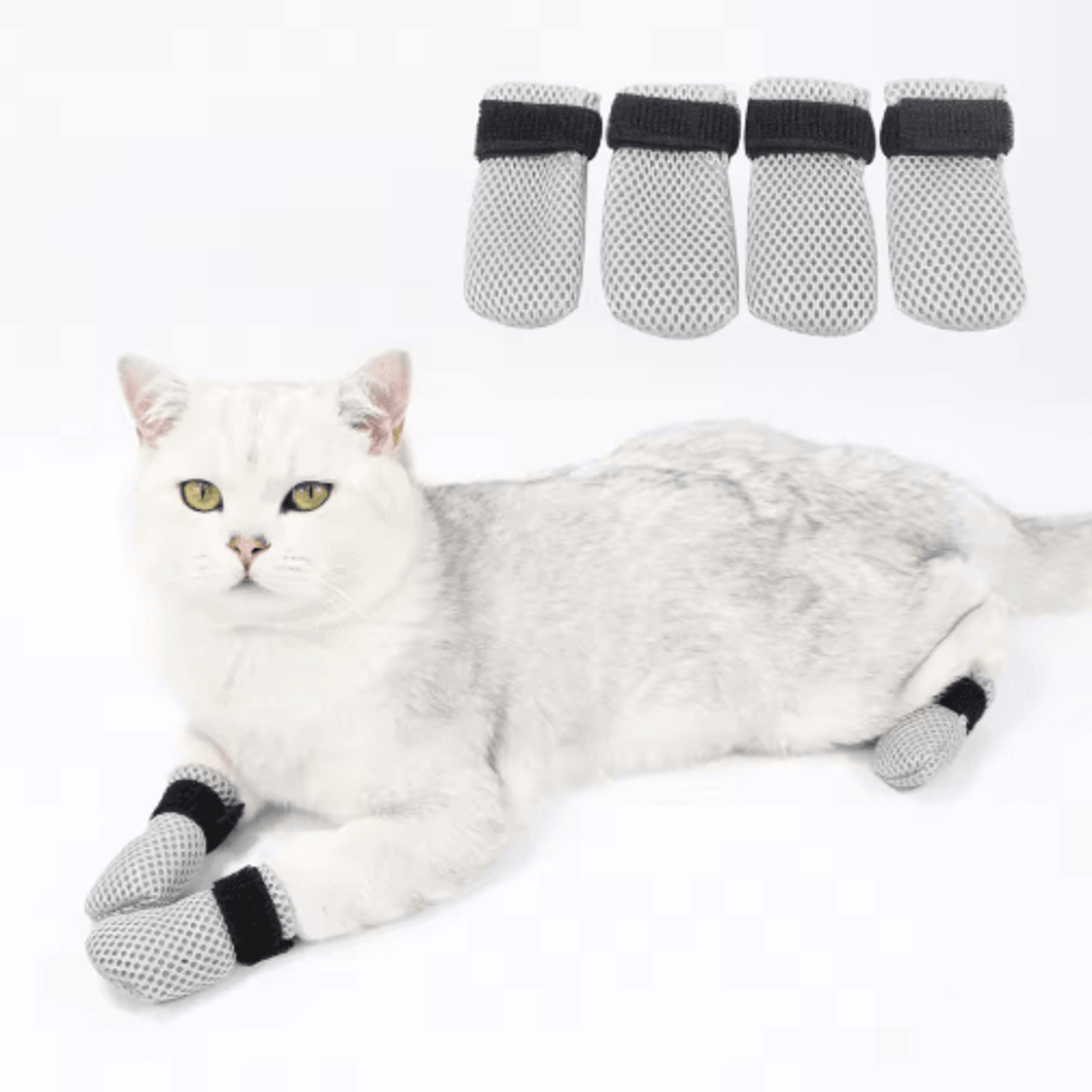 AntiScratch Cat Socks Soft Breathable Pet Booties With Secure Velcro Straps 7