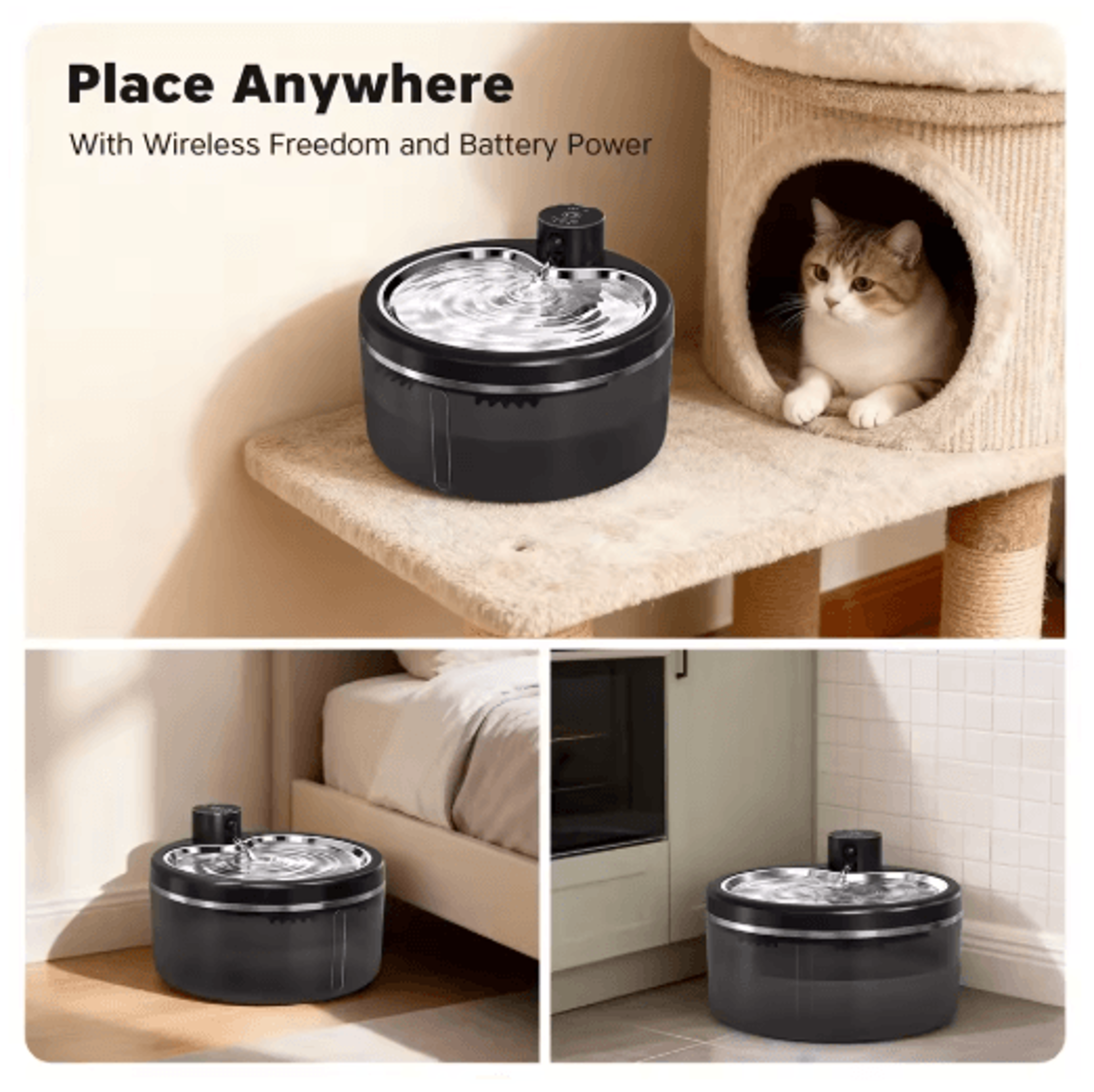 3L Wireless Cat Water Fountain  Smart Sensor Pet Water Dispenser With Stainless Steel Tray 7