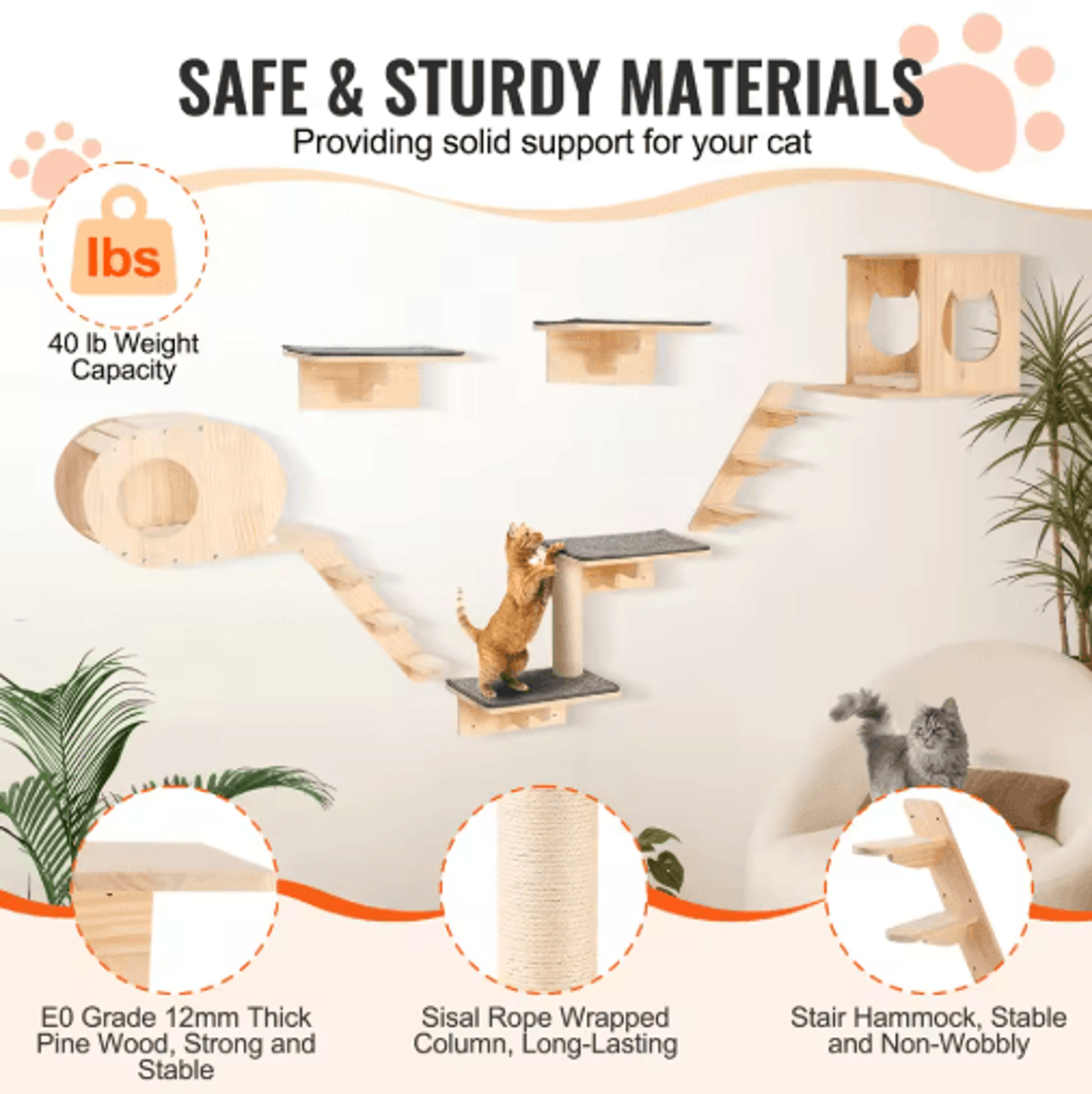 WallMounted Cat Shelves  Hammock Set  Premium Cat Climbing Furniture With Perches 7