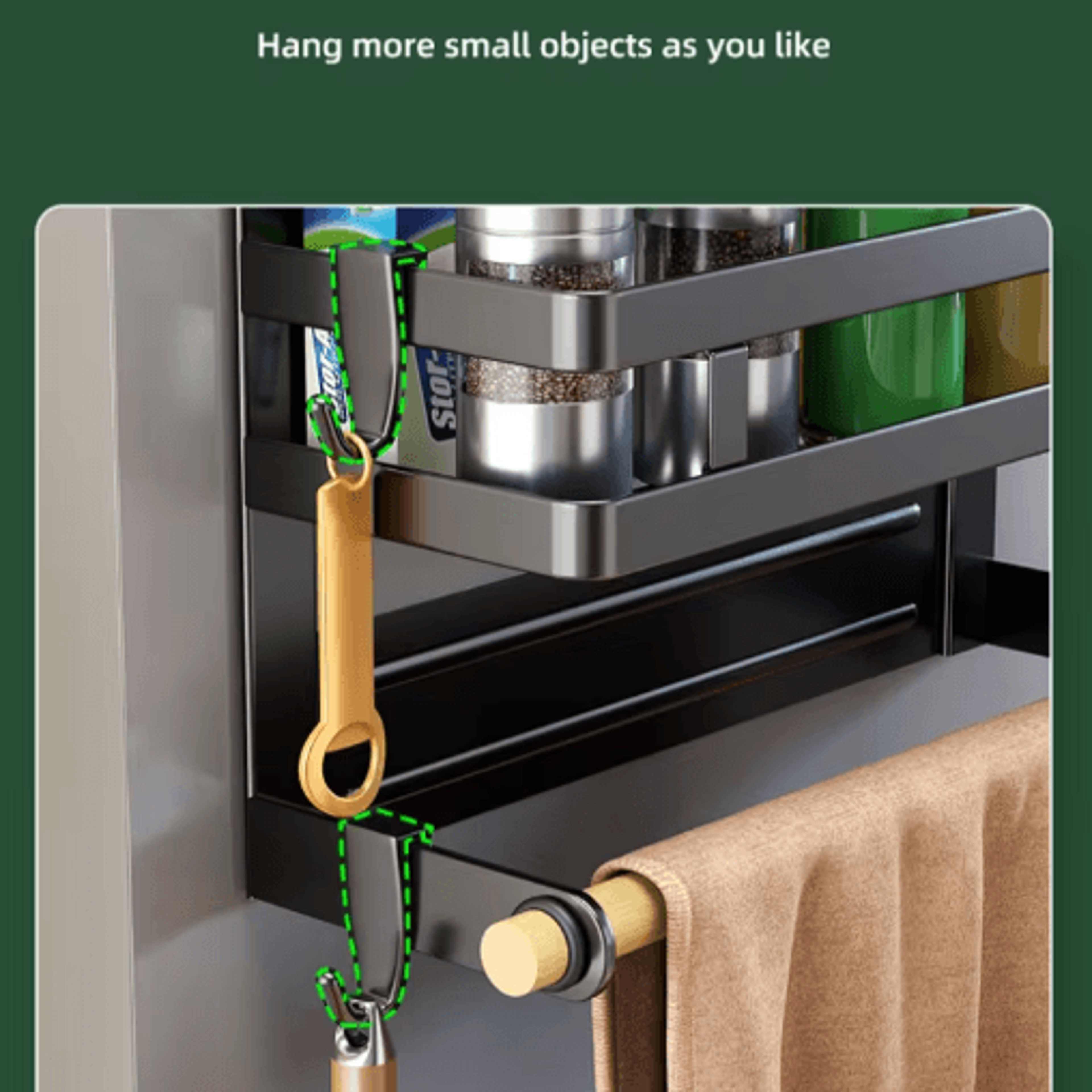 23 Tier Magnetic Refrigerator Organizer Shelf  SpaceSaving Kitchen Storage Rack With Towel Holder 7