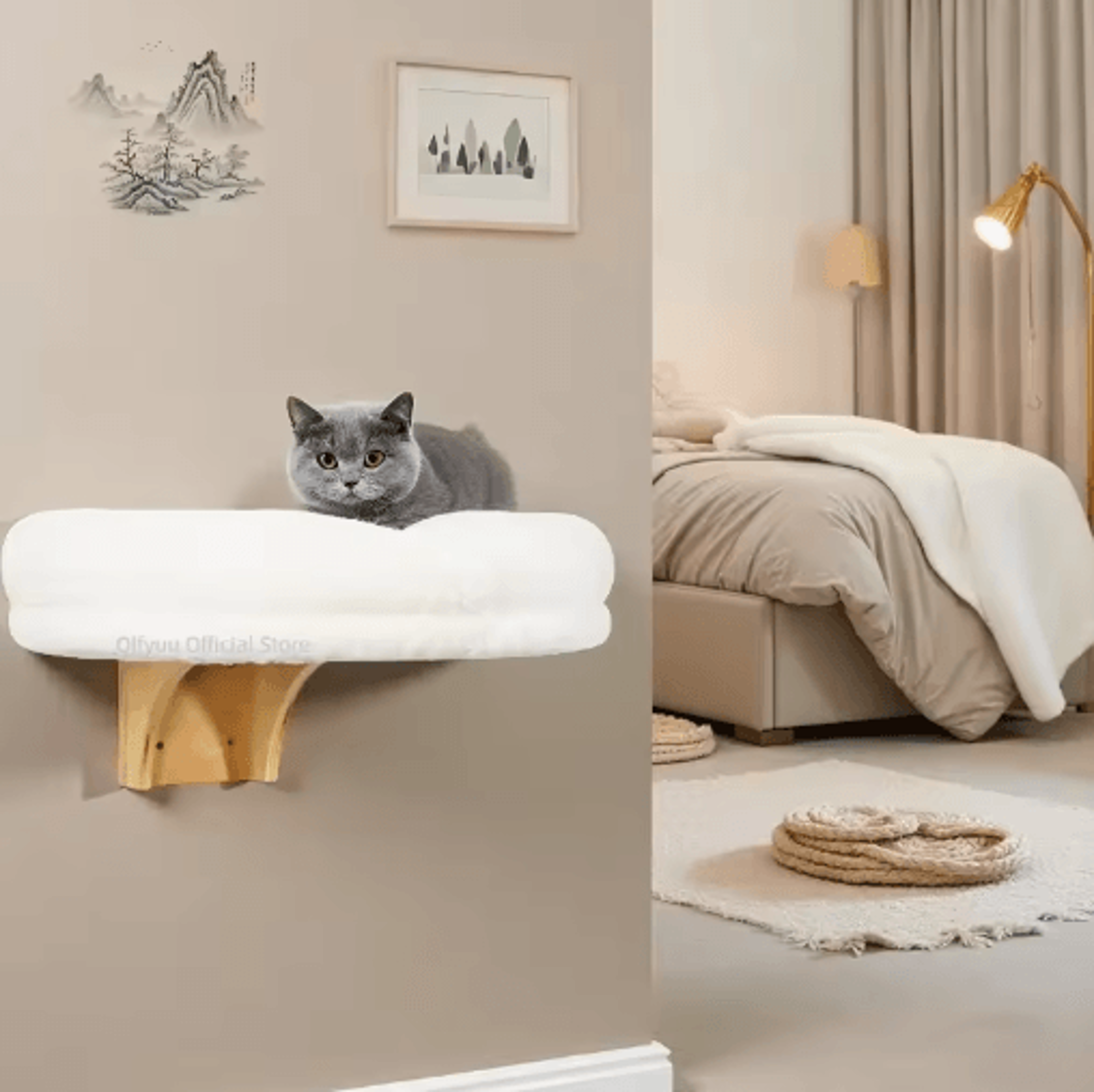 WallMounted Wooden Cat Perch Bed  Cozy Elevated Cat Shelf For Winter Comfort 5