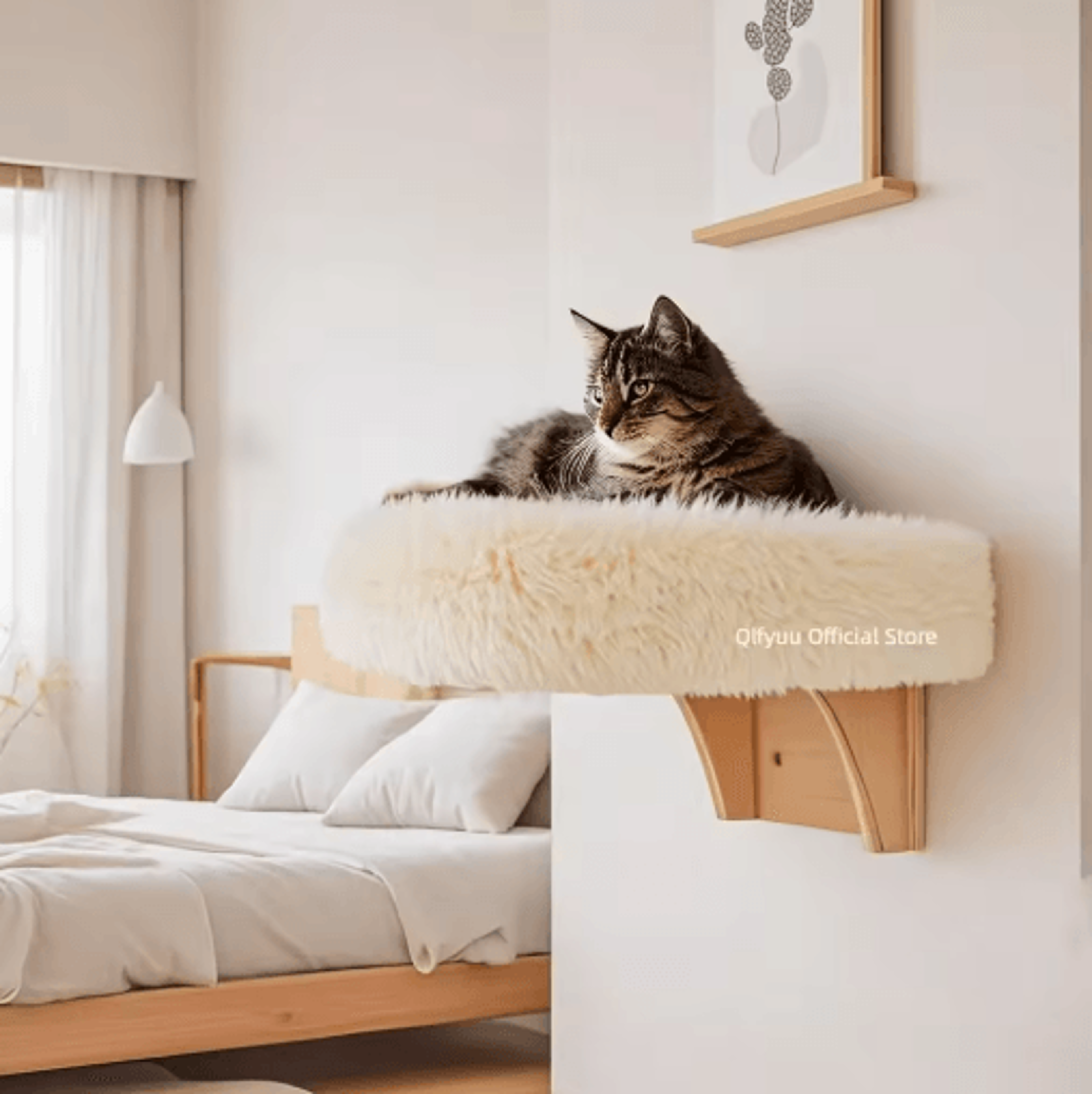 WallMounted Wooden Cat Perch Bed  Cozy Elevated Cat Shelf For Winter Comfort 0