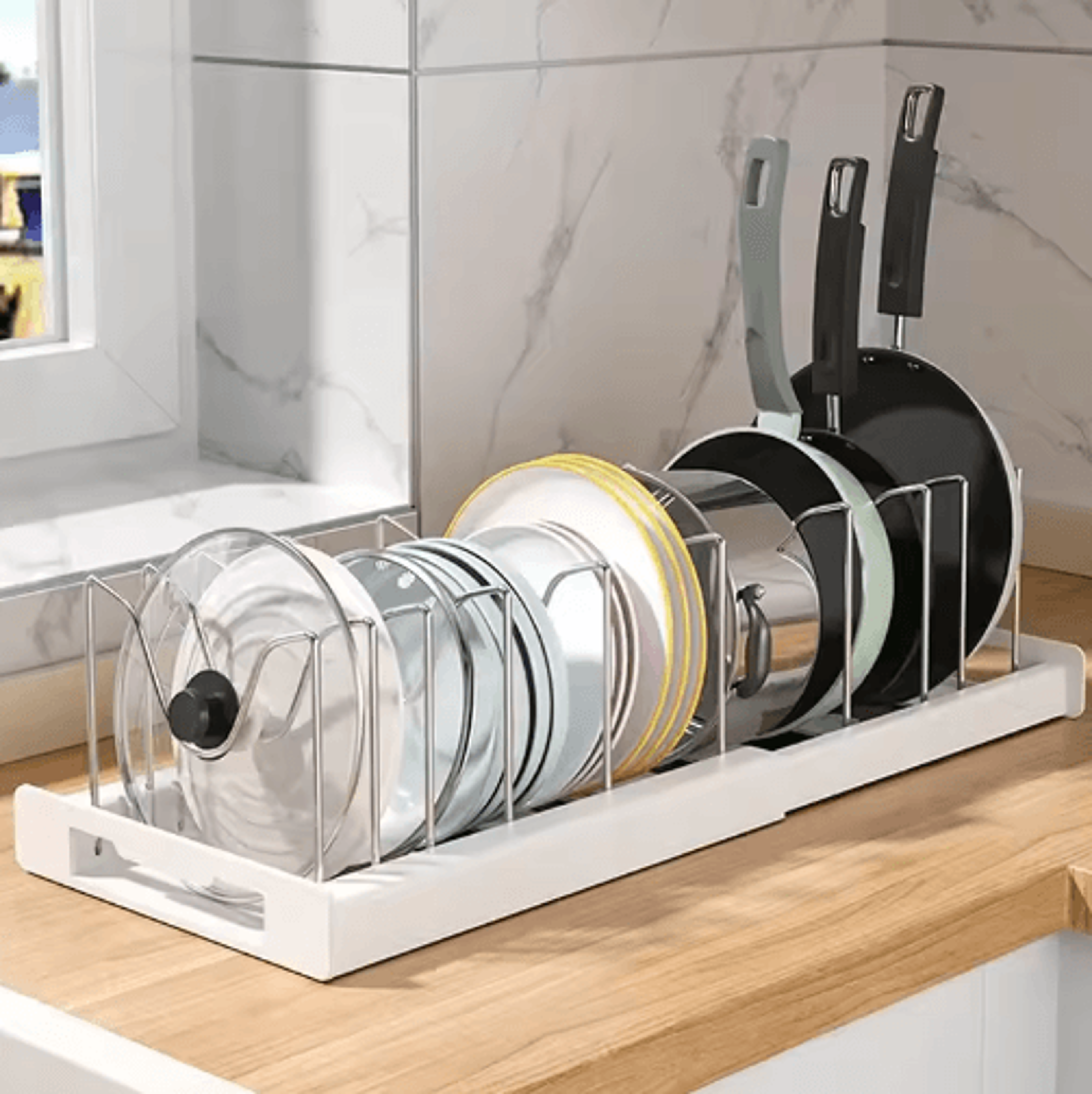 Expandable Pot  Pan Organizer Rack With 7 Adjustable Compartments 4