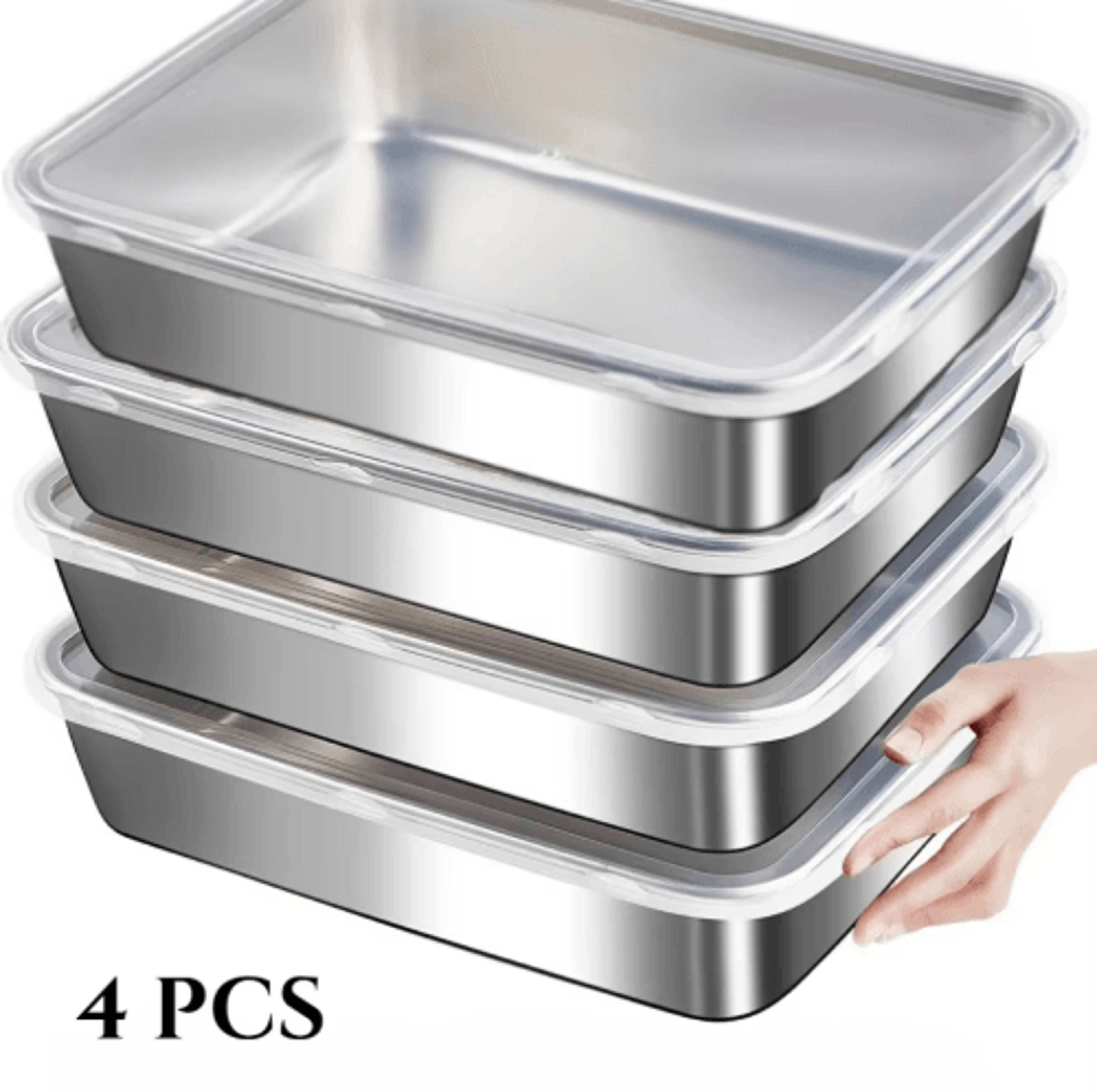4Piece Stainless Steel Baking Pan Set With Lids For Roasting  Meal Prep 3