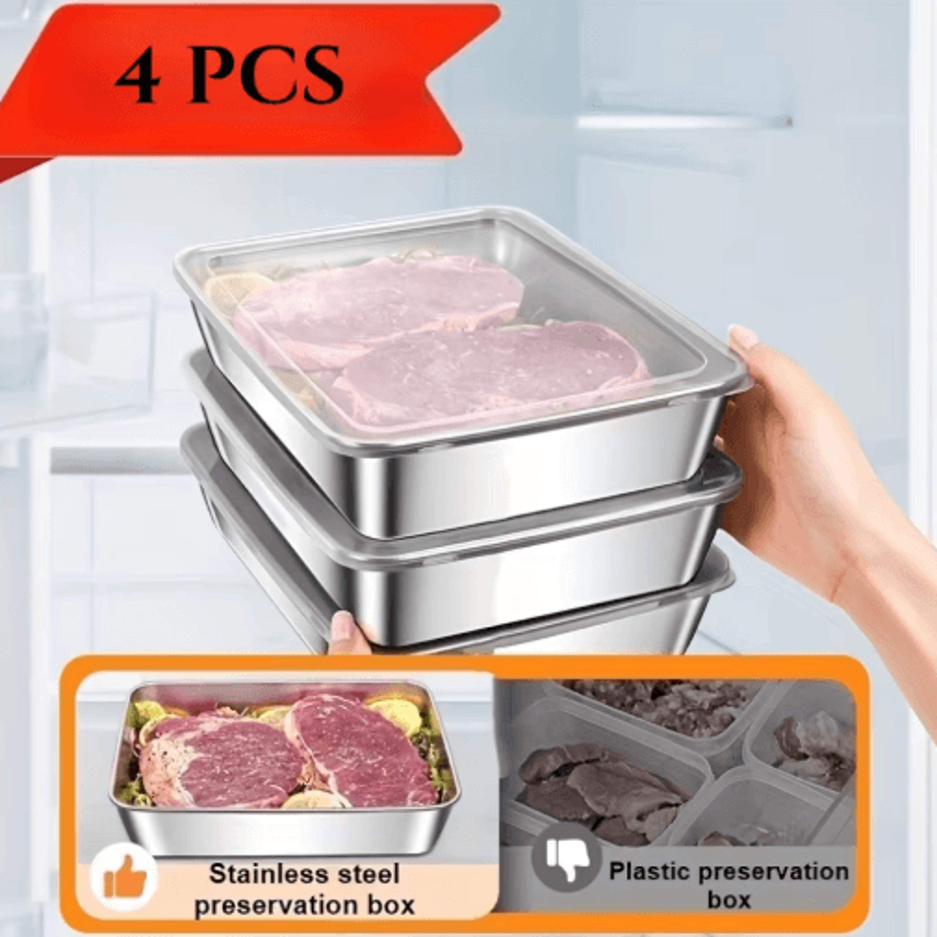 4Piece Stainless Steel Baking Pan Set With Lids For Roasting  Meal Prep 5