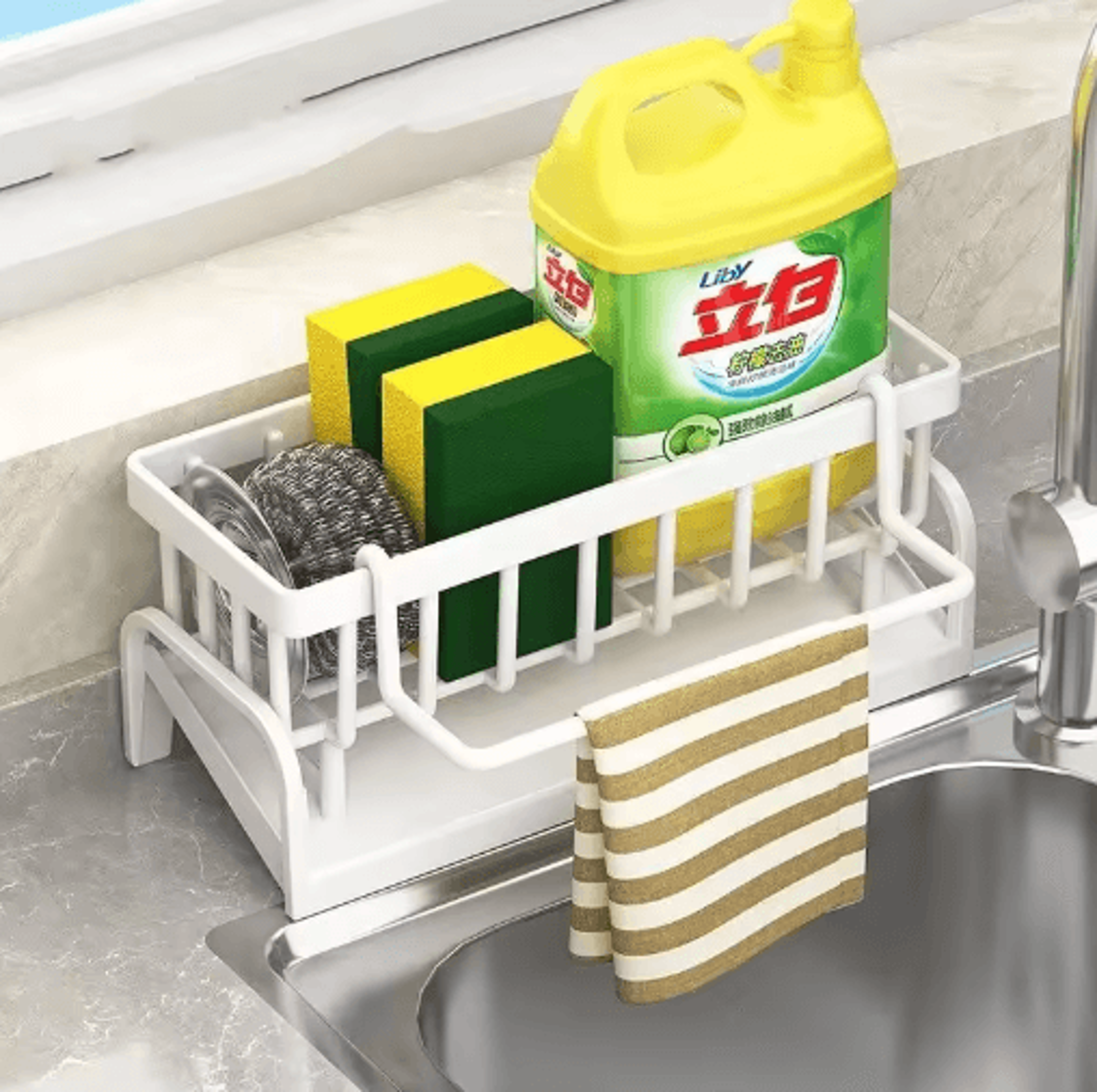 OvertheFaucet Stainless Steel Sink Organizer With Sponge Holder  Towel Rack 3