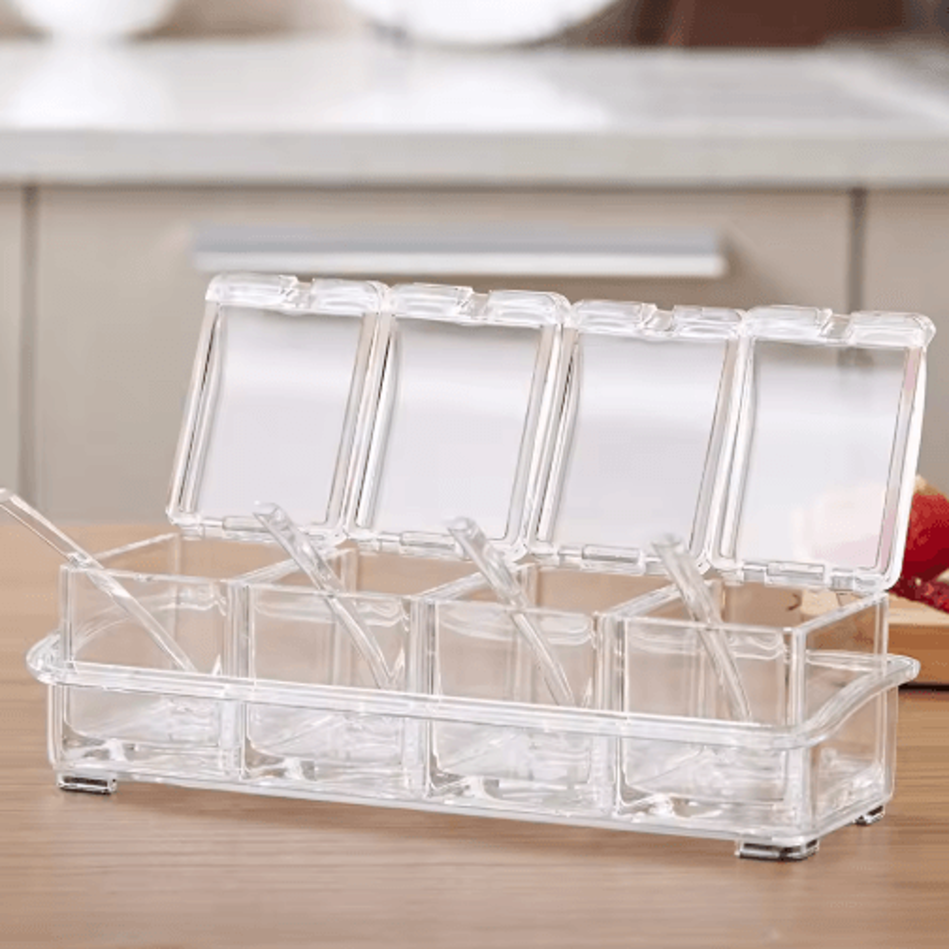4in1 Clear Seasoning Container Set With Spoons For Kitchen Storage 1