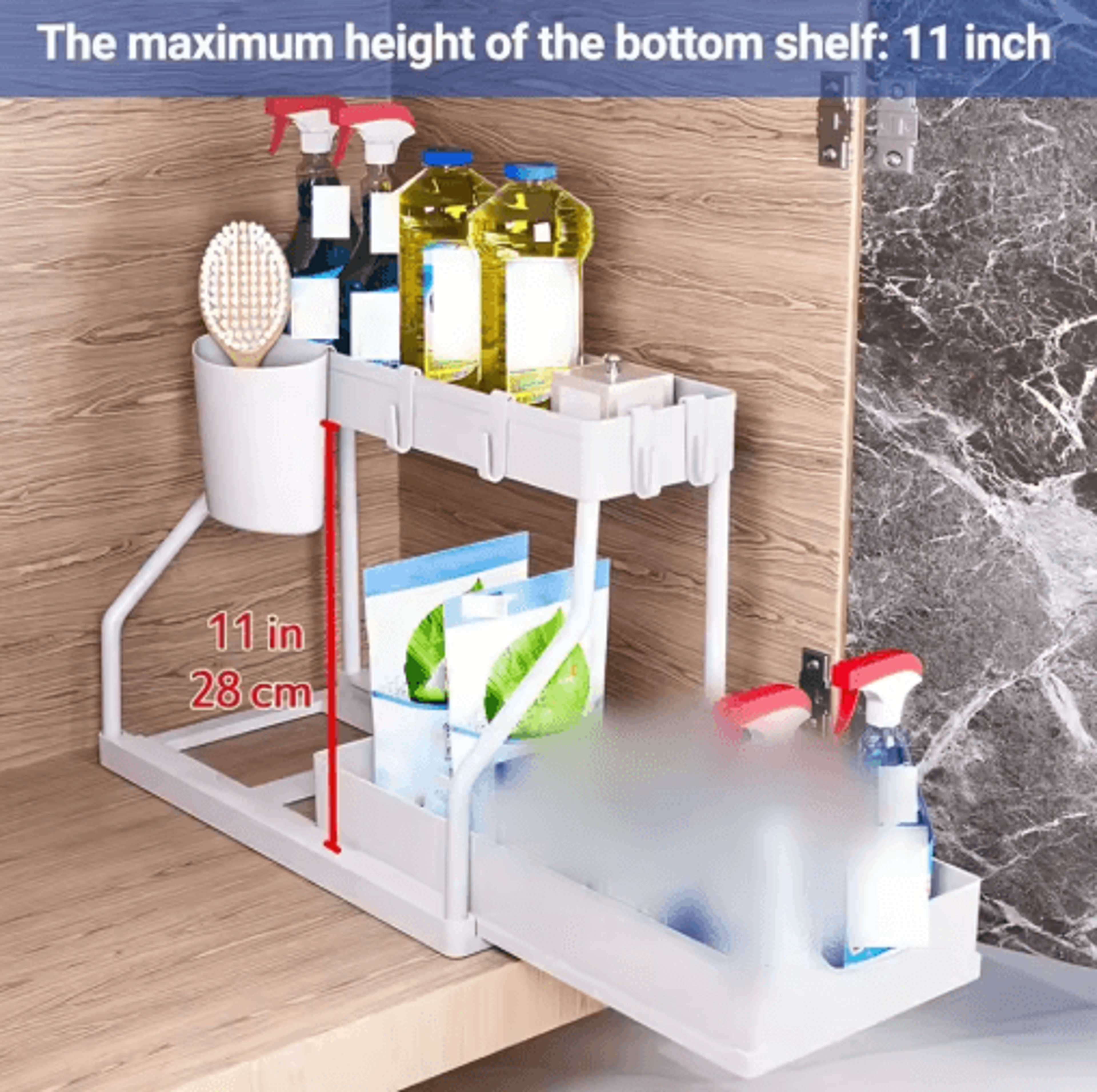 DoubleLayer PullOut Under Sink Storage Rack With Sliding Drawers 1