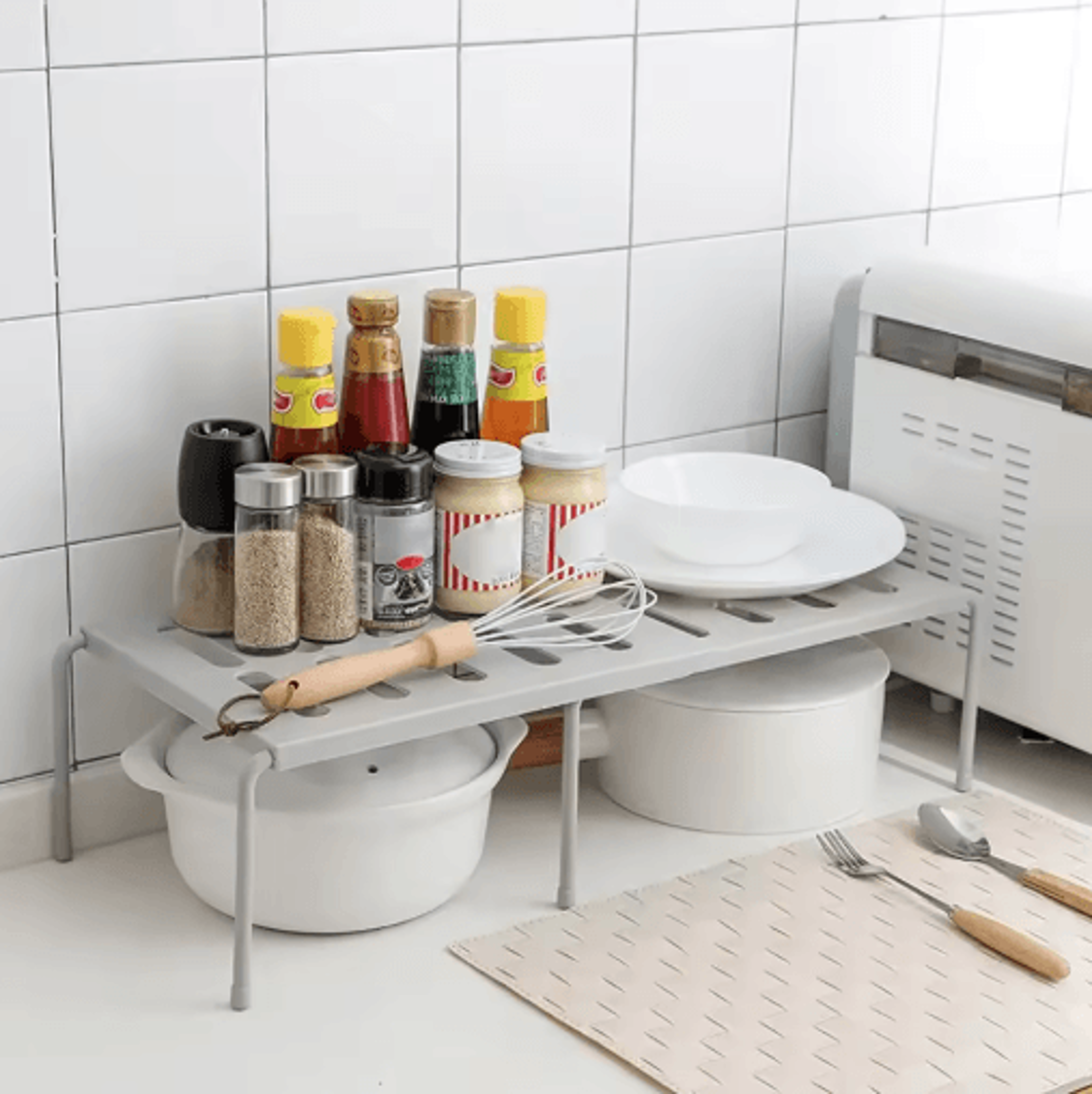 Expandable Kitchen Storage Shelf Organizer For Countertop  Cabinet Space 6