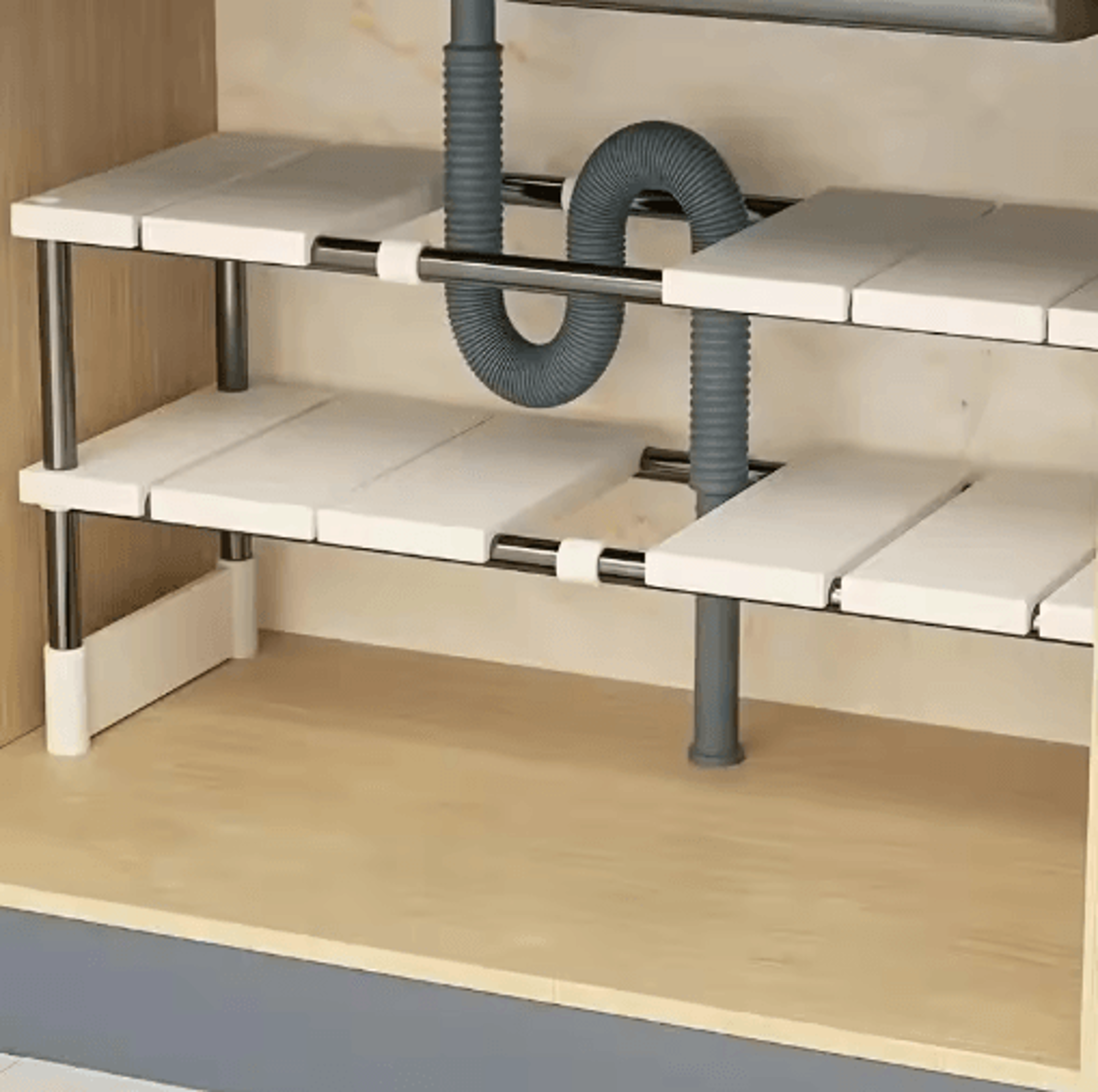 Adjustable Stainless Steel UnderSink Storage Rack For Kitchen  Bathroom Organization 1