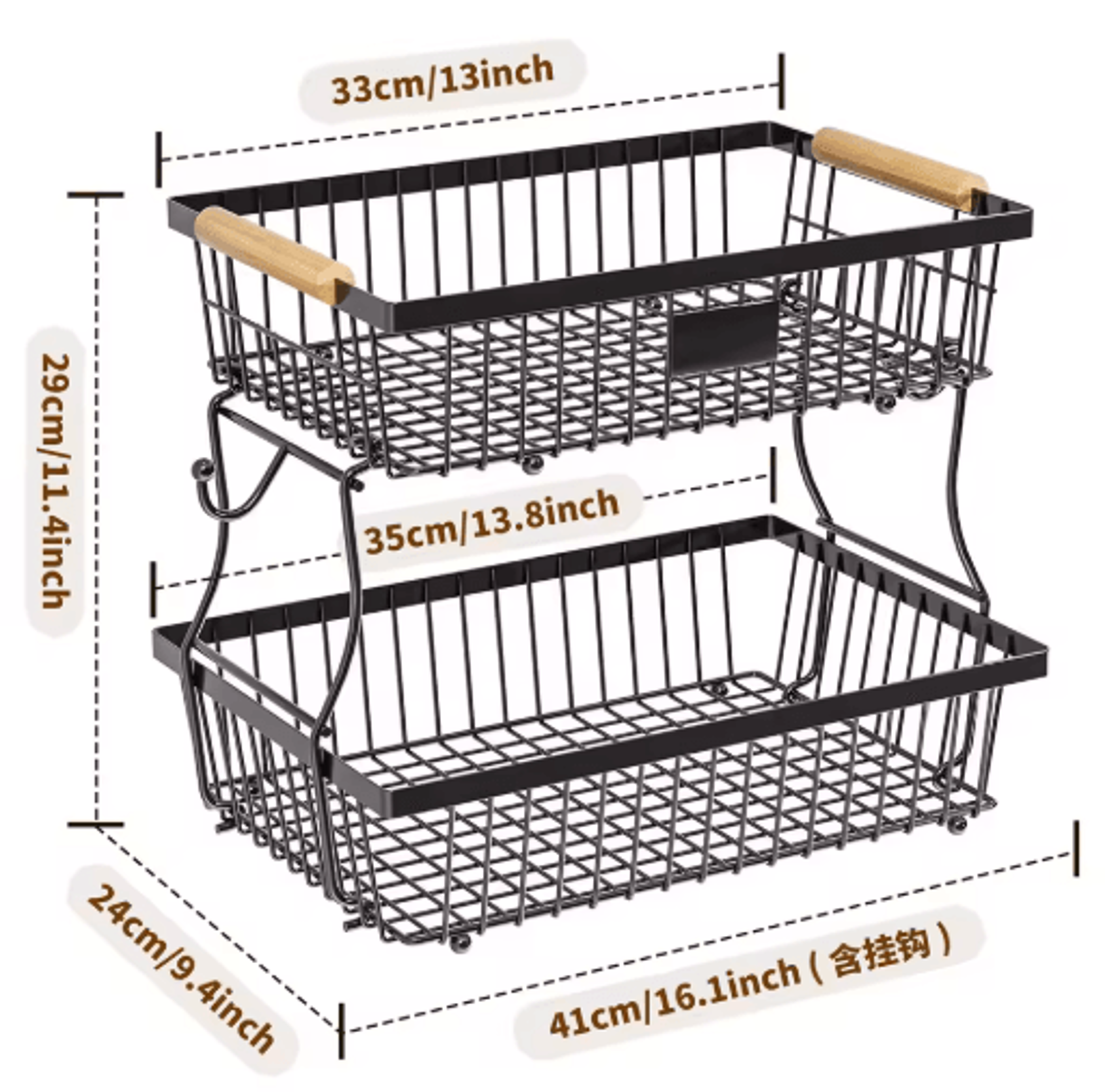 DoubleLayer Wooden Fruit  Vegetable Storage Stand With Removable Trays 1