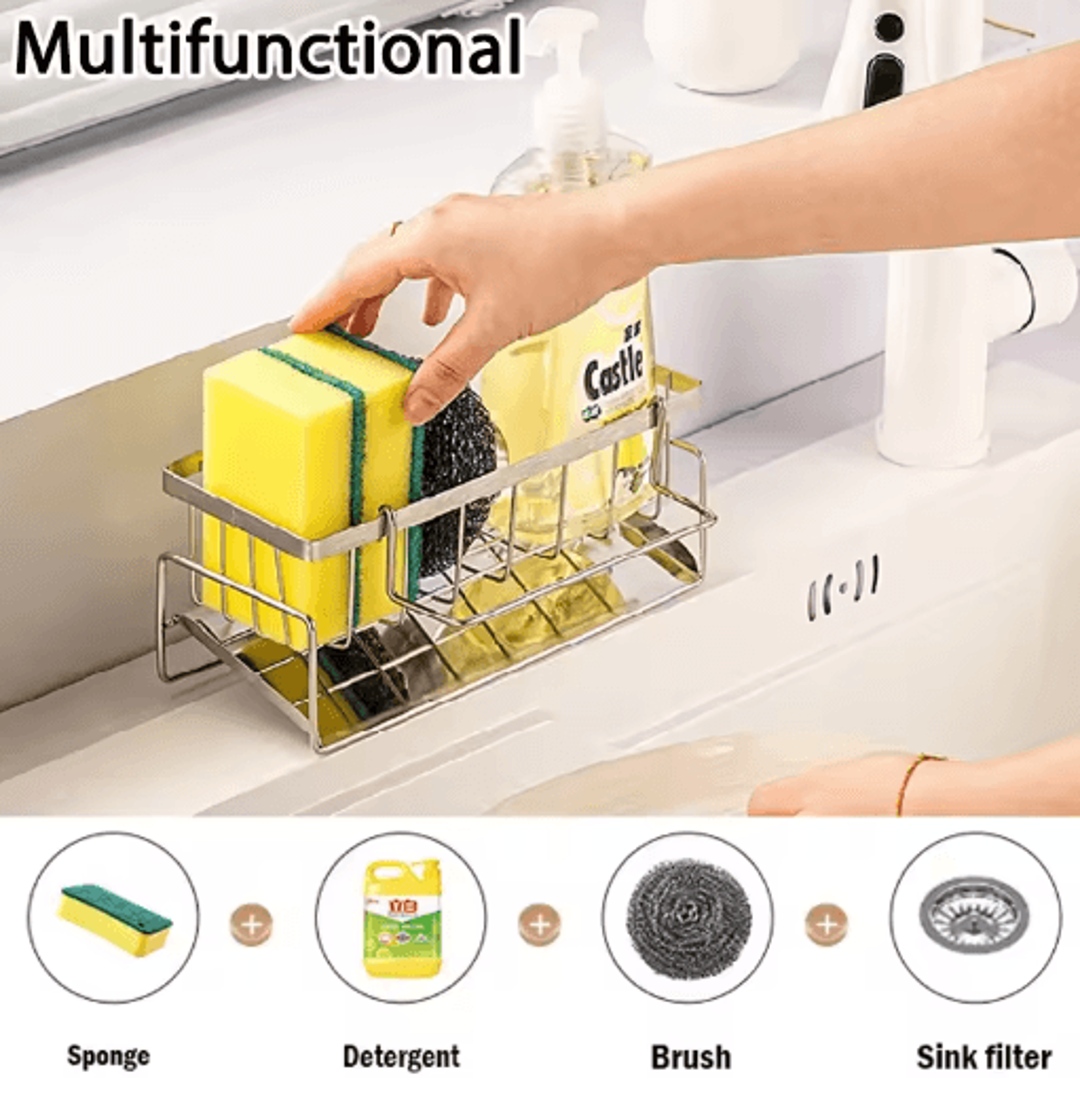 Stainless Steel Kitchen Sink Drain Rack For Sponge  Cleaning Tool Organization 8