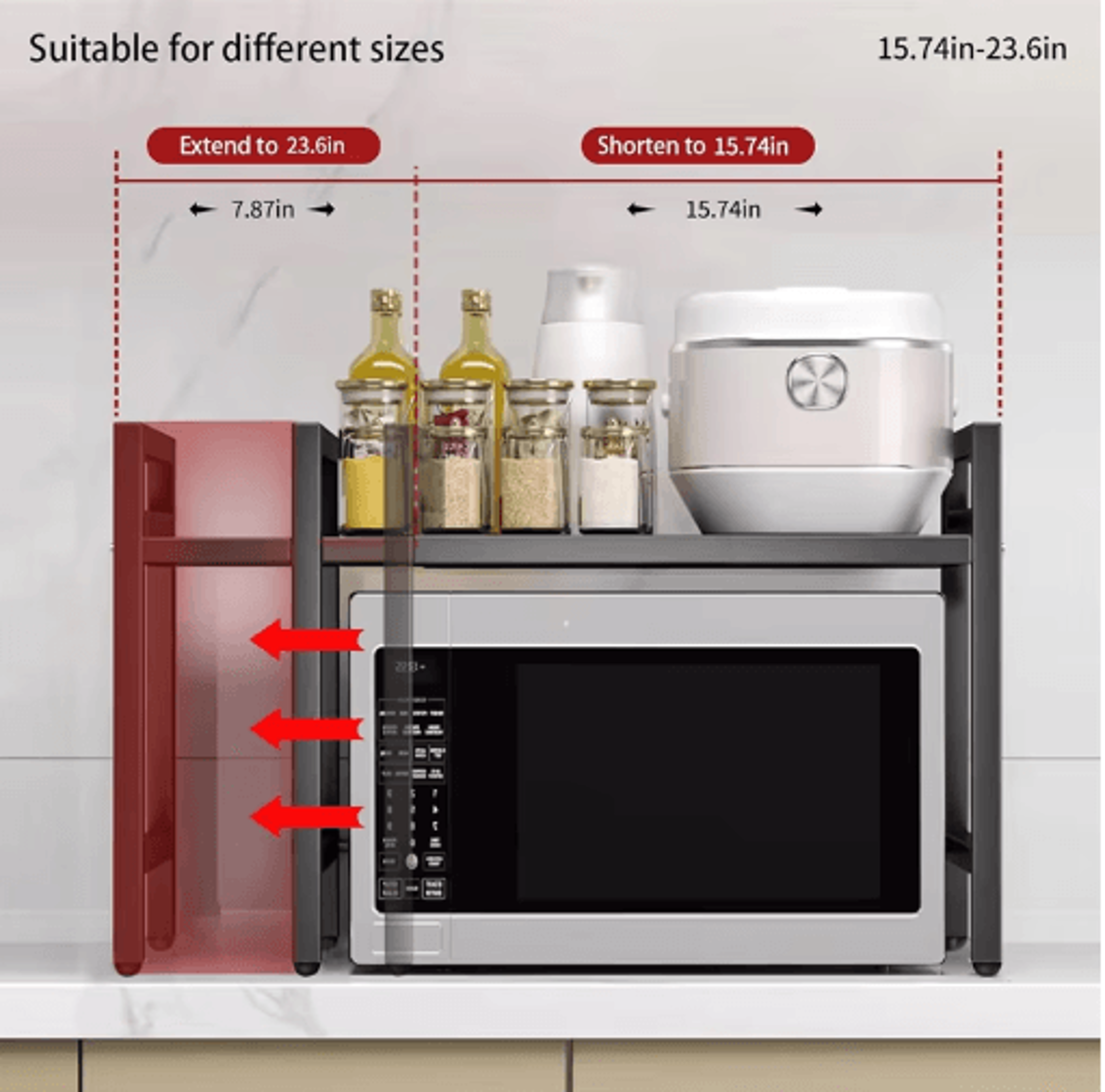 Adjustable Microwave Storage Rack With Hooks Heavy Duty Kitchen Organizer Shelf 5