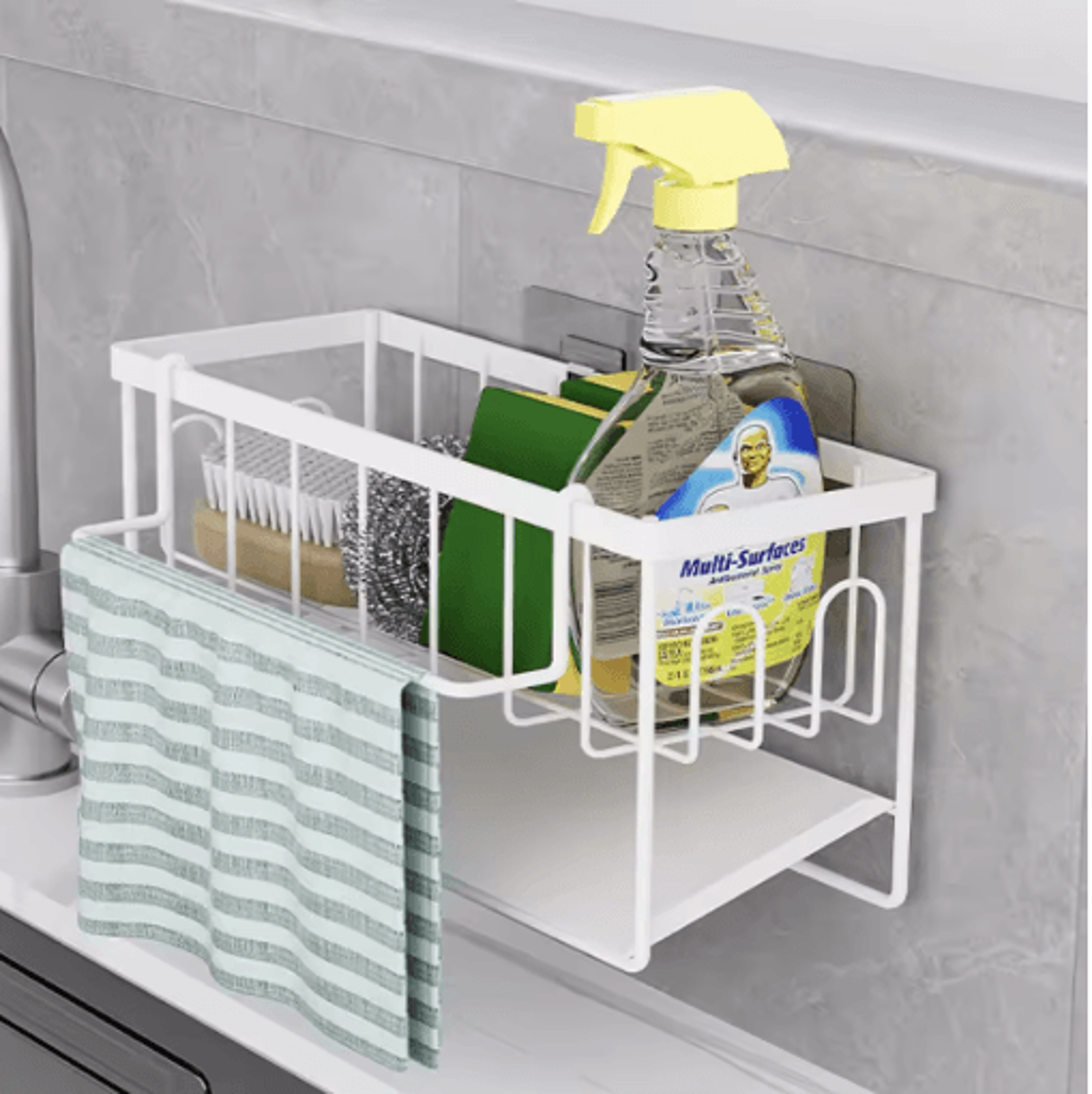 Kitchen Sink Caddy Organizer With Sponge Soap  Dishcloth Holder 3
