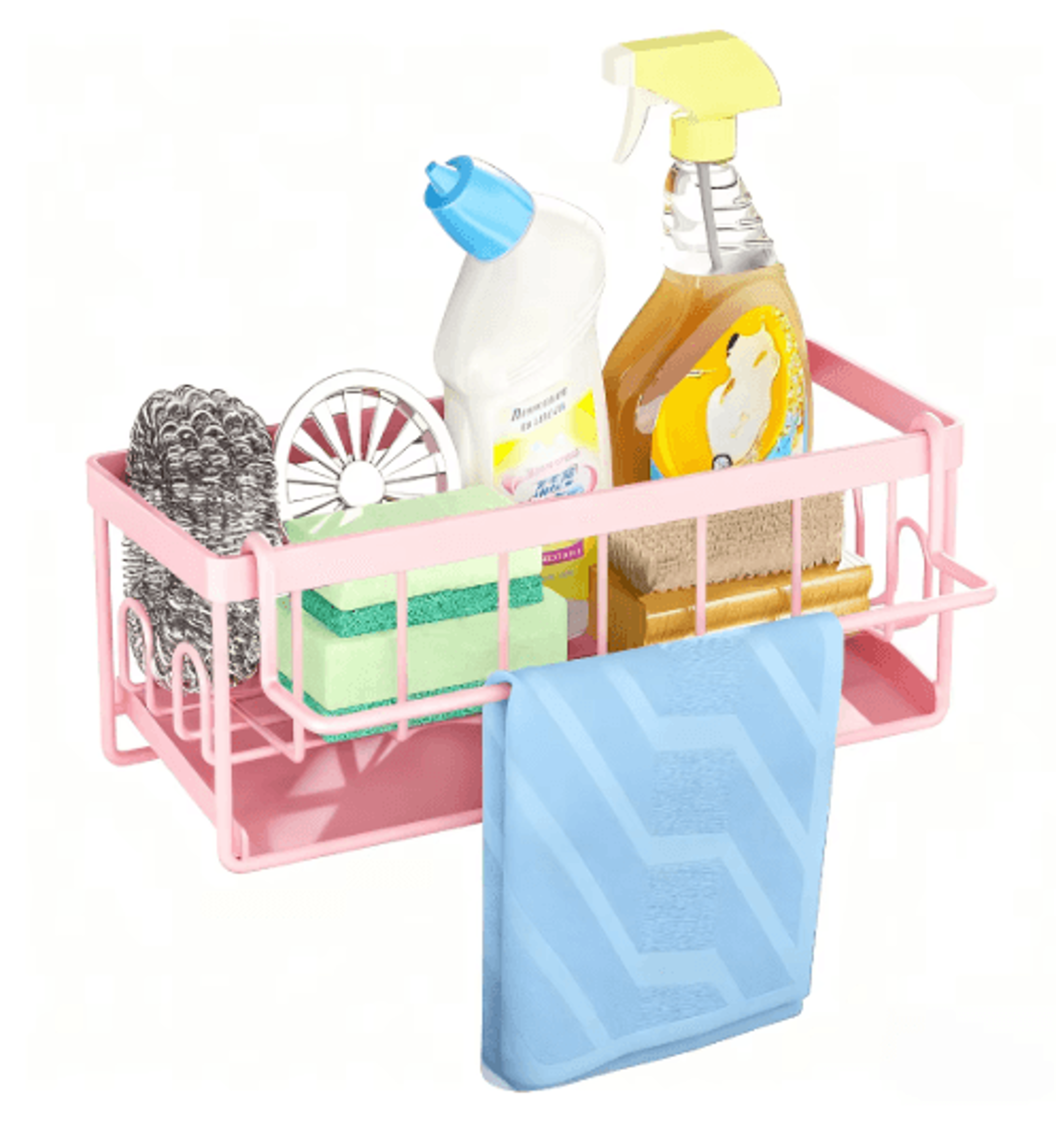 Kitchen Sink Caddy Organizer With Sponge Soap  Dishcloth Holder 4