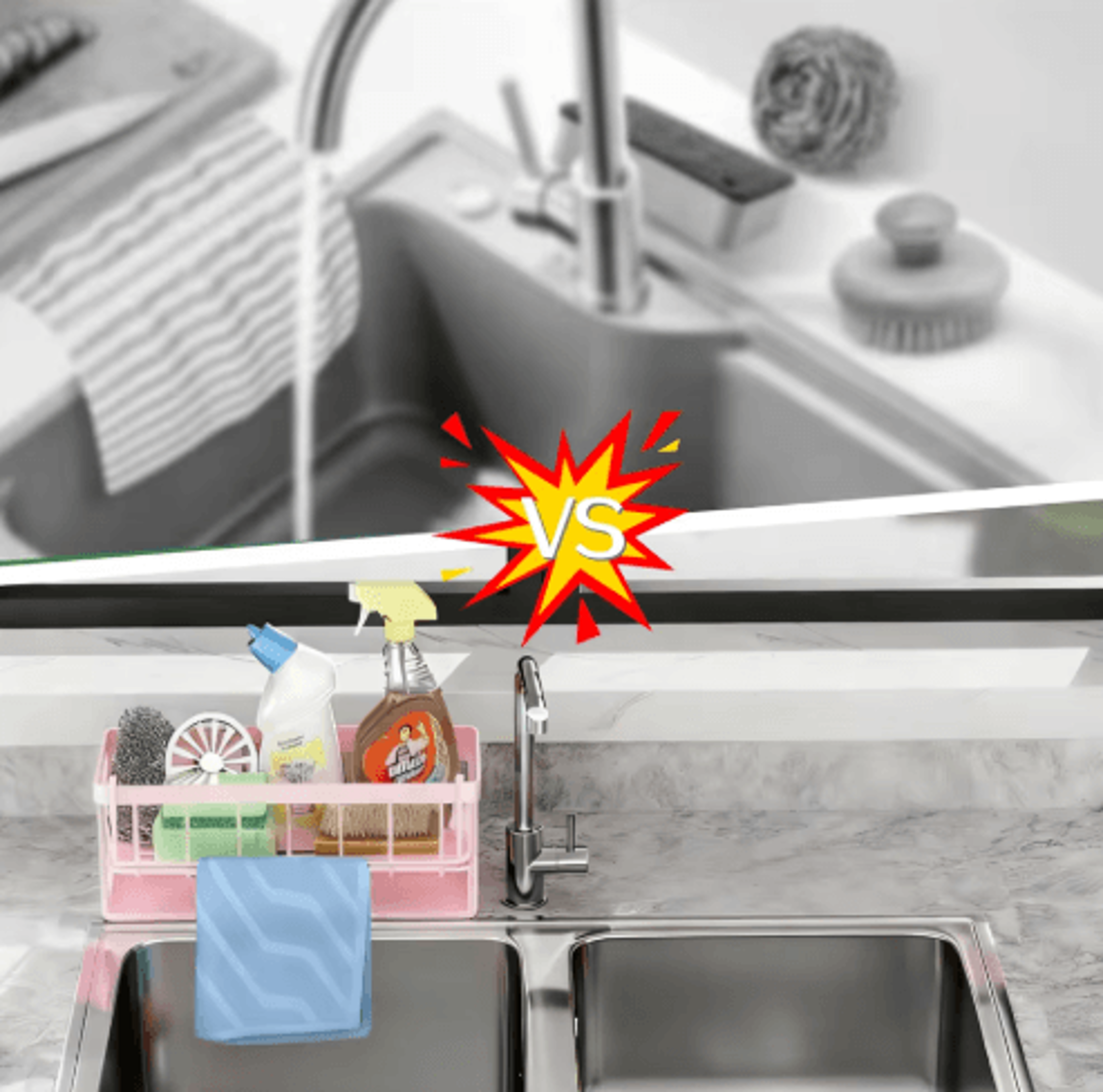 Kitchen Sink Caddy Organizer With Sponge Soap  Dishcloth Holder 5
