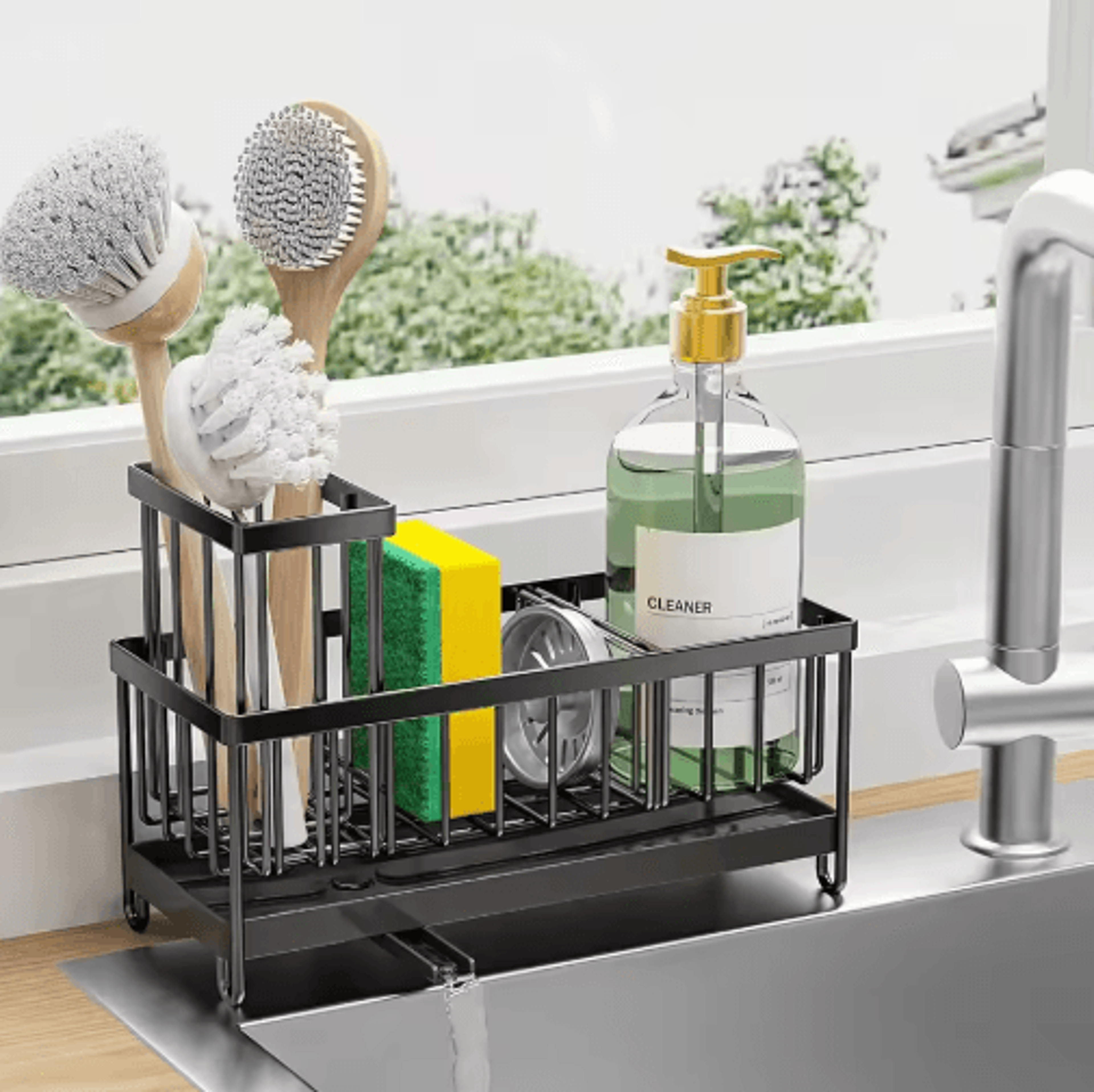 Kitchen Sink Sponge Holder With Brush Rack  Countertop Organizer 1
