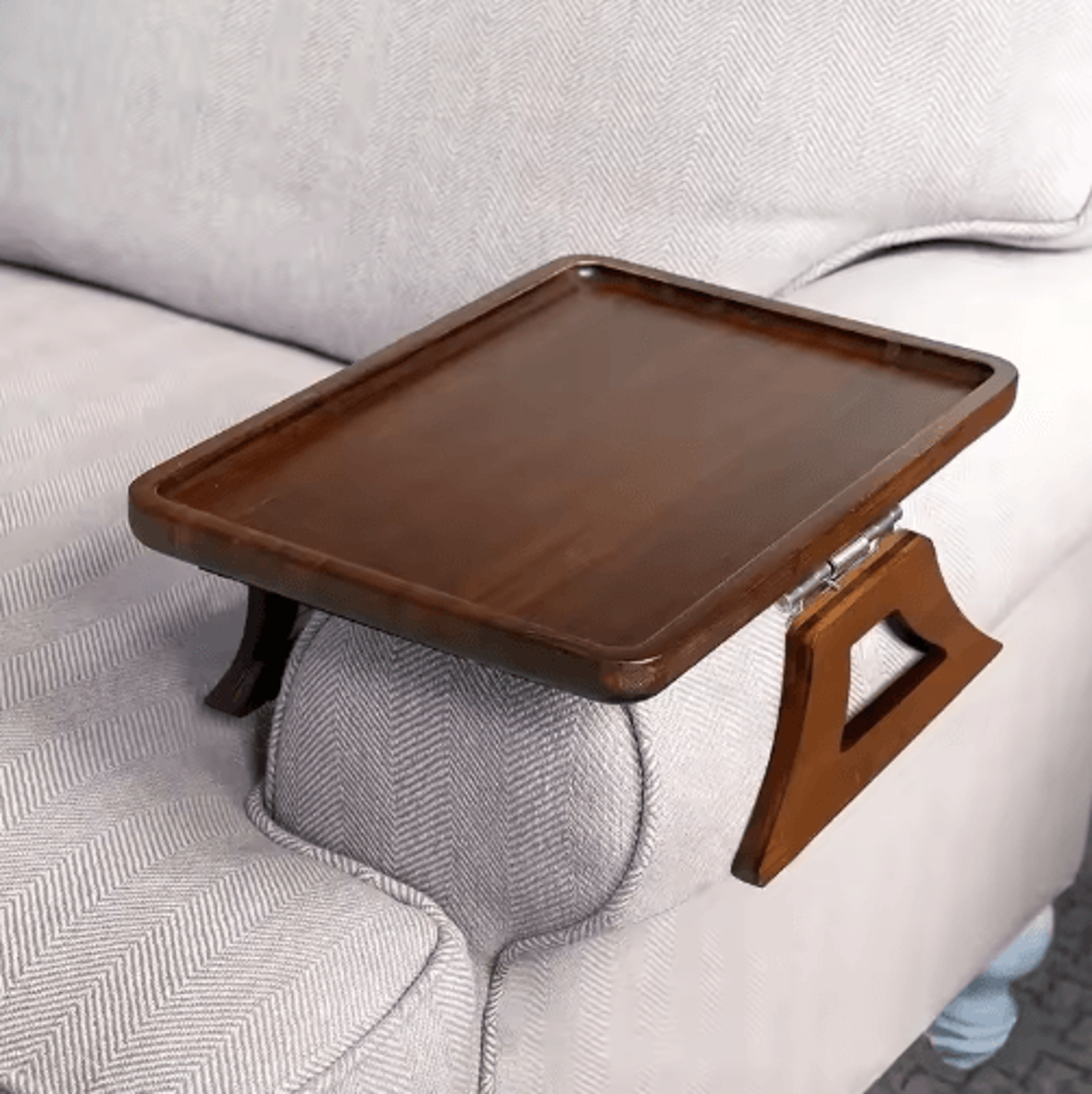 Wooden Sofa Armrest Tray For Drinks Snacks  Remote Control Storage 5