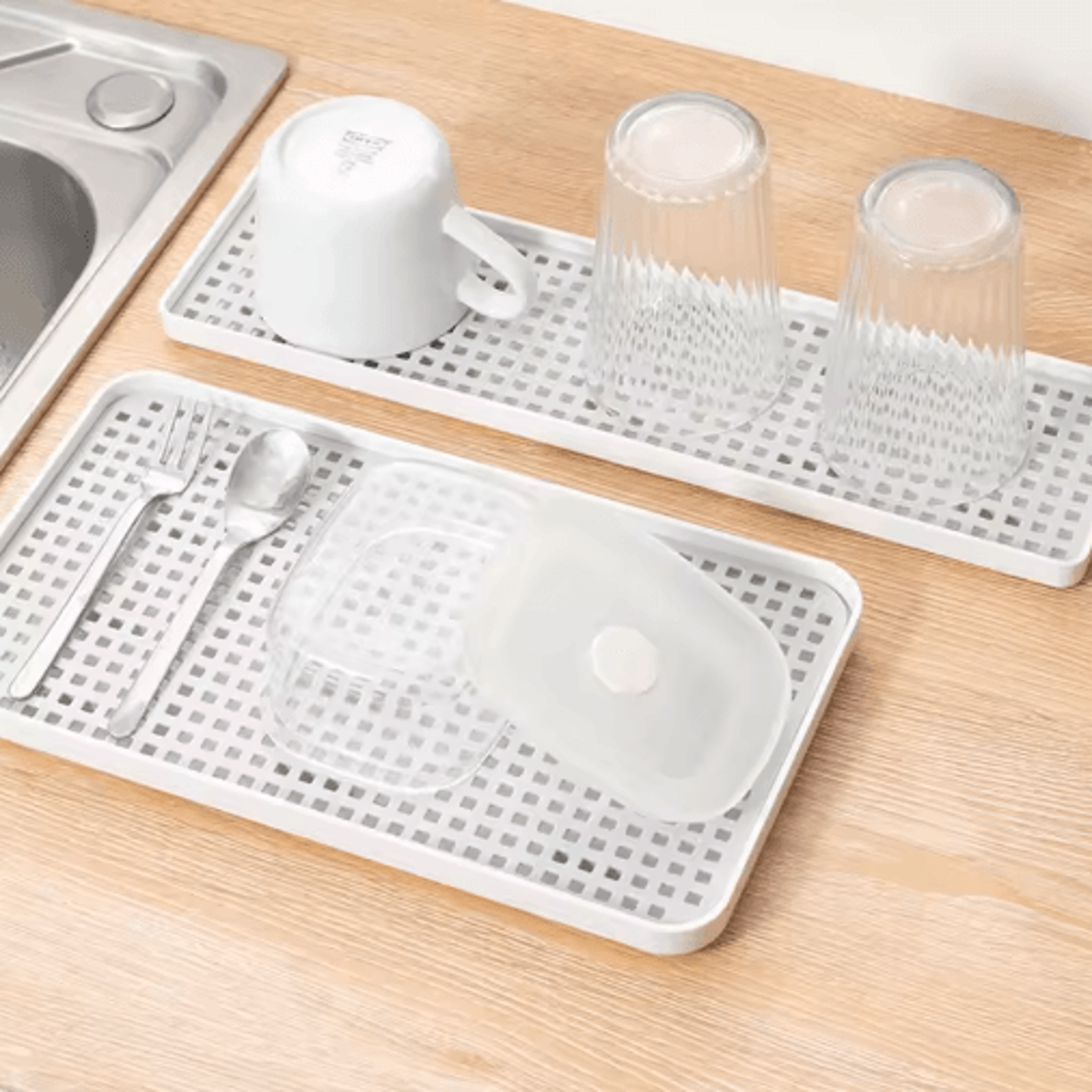 DoubleLayer Draining Tray For Bowls Cutlery  Tea Set Organization 4