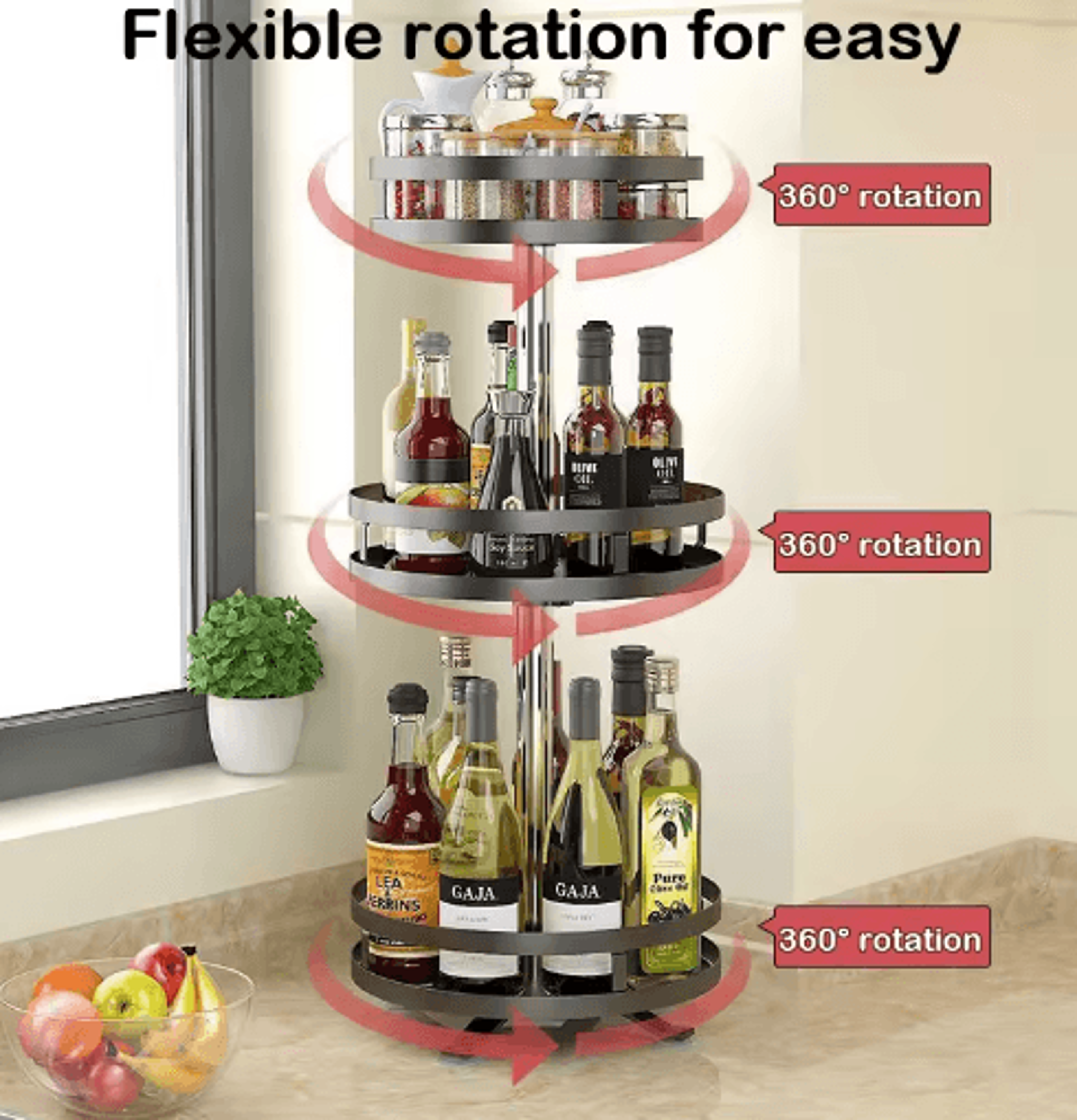 360 Rotating Kitchen Spice Rack Organizer For Countertop  Cabinet Storage 15