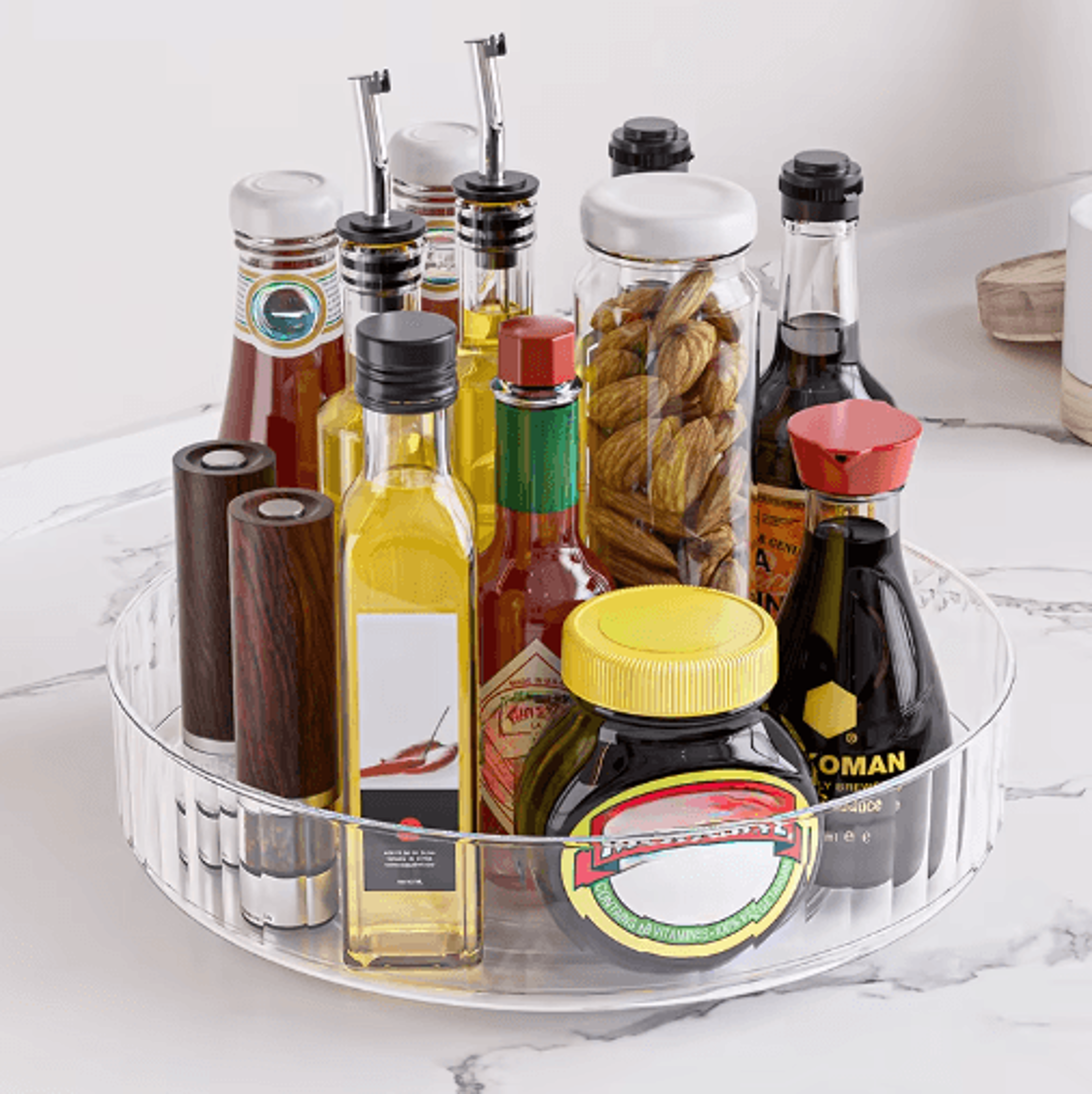 360 Rotating Lazy Susan Organizer  Clear Fridge  Kitchen Storage Tray 8