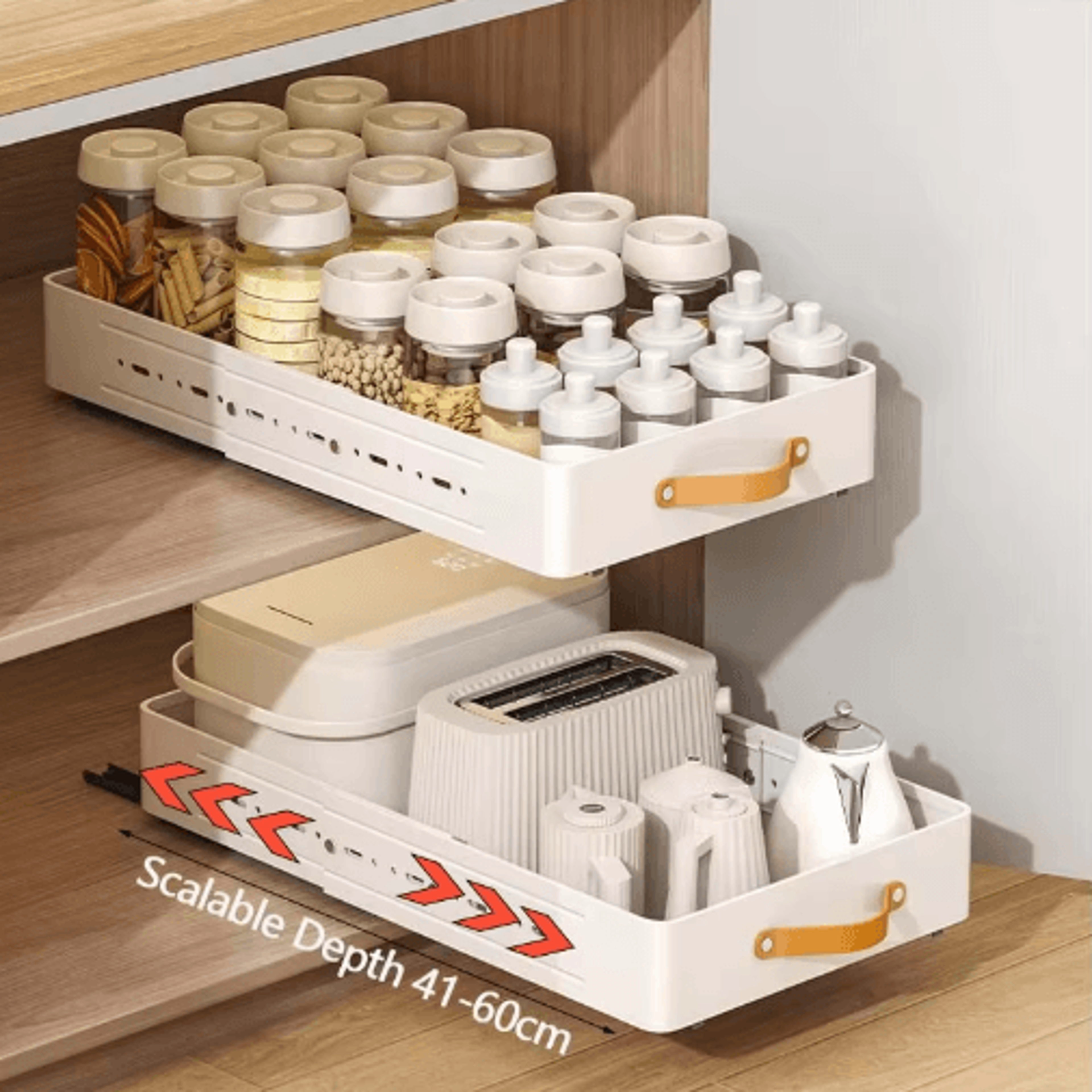 Expandable PullOut Cabinet Organizer  Sliding Kitchen Storage Shelf For Spices  Pantry Items 0