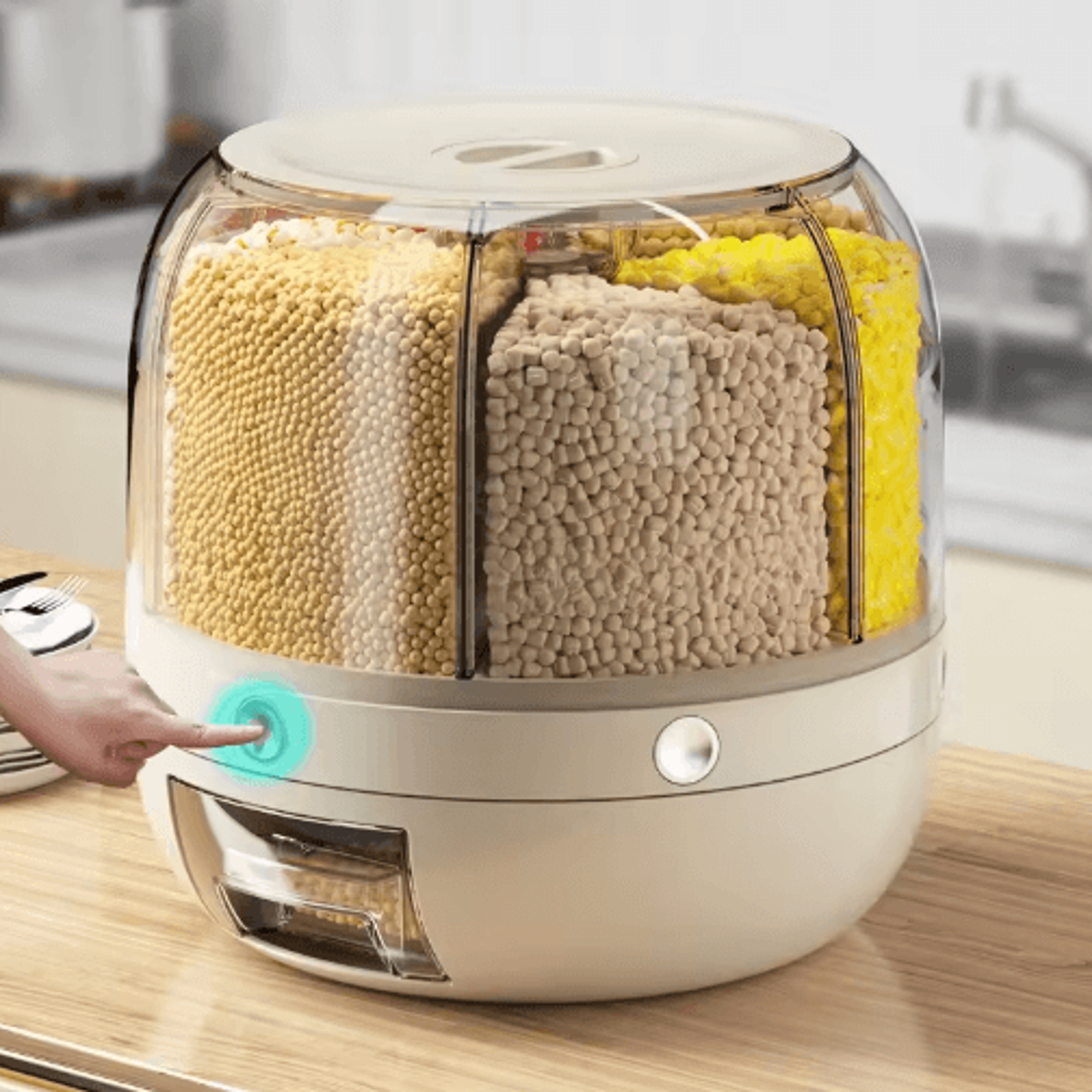 Rotating MultiGrid Rice Storage Container  Airtight Grain Dispenser With Divided Compartments 7