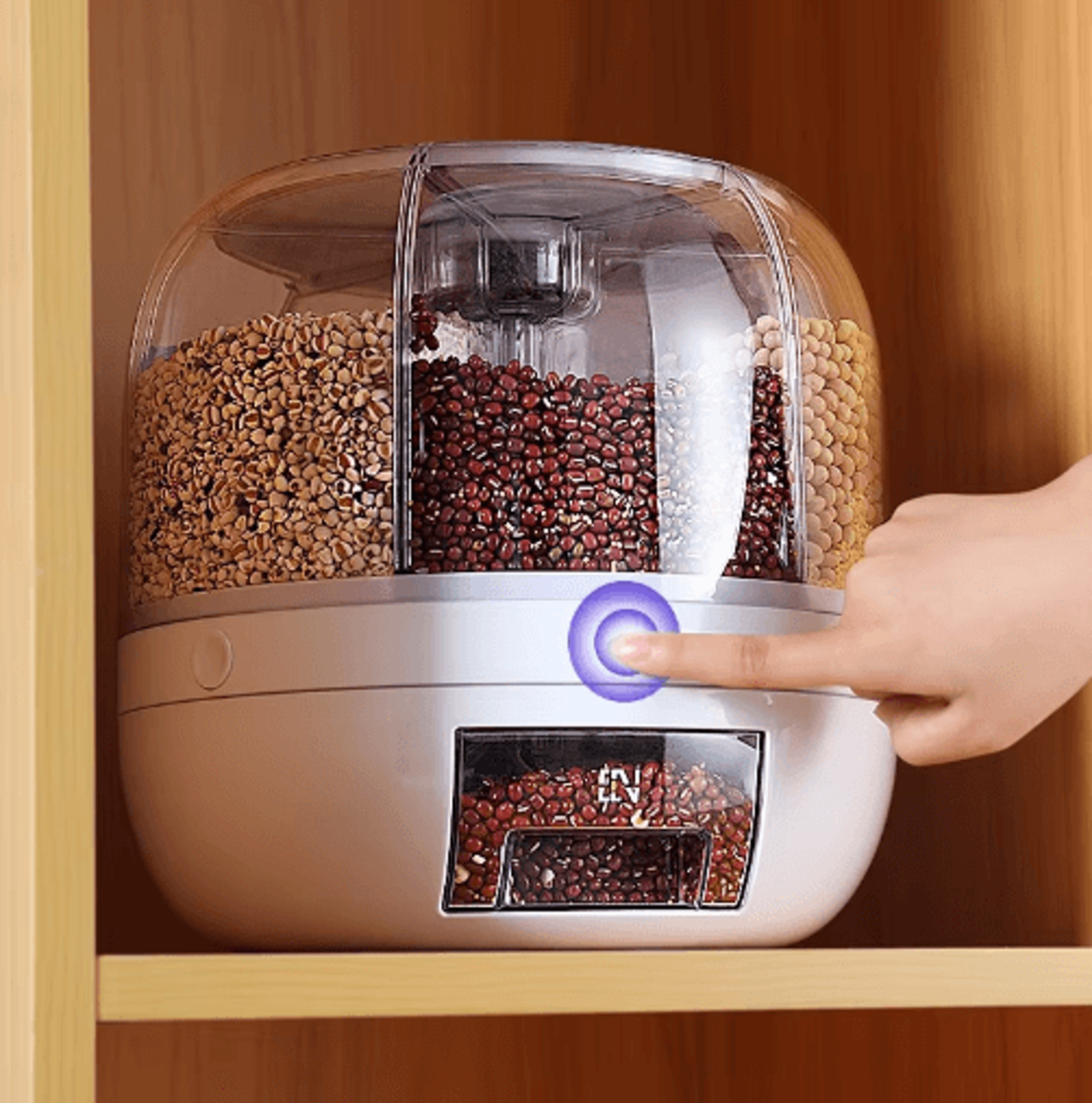 Rotating MultiGrid Rice Storage Container  Airtight Grain Dispenser With Divided Compartments 0