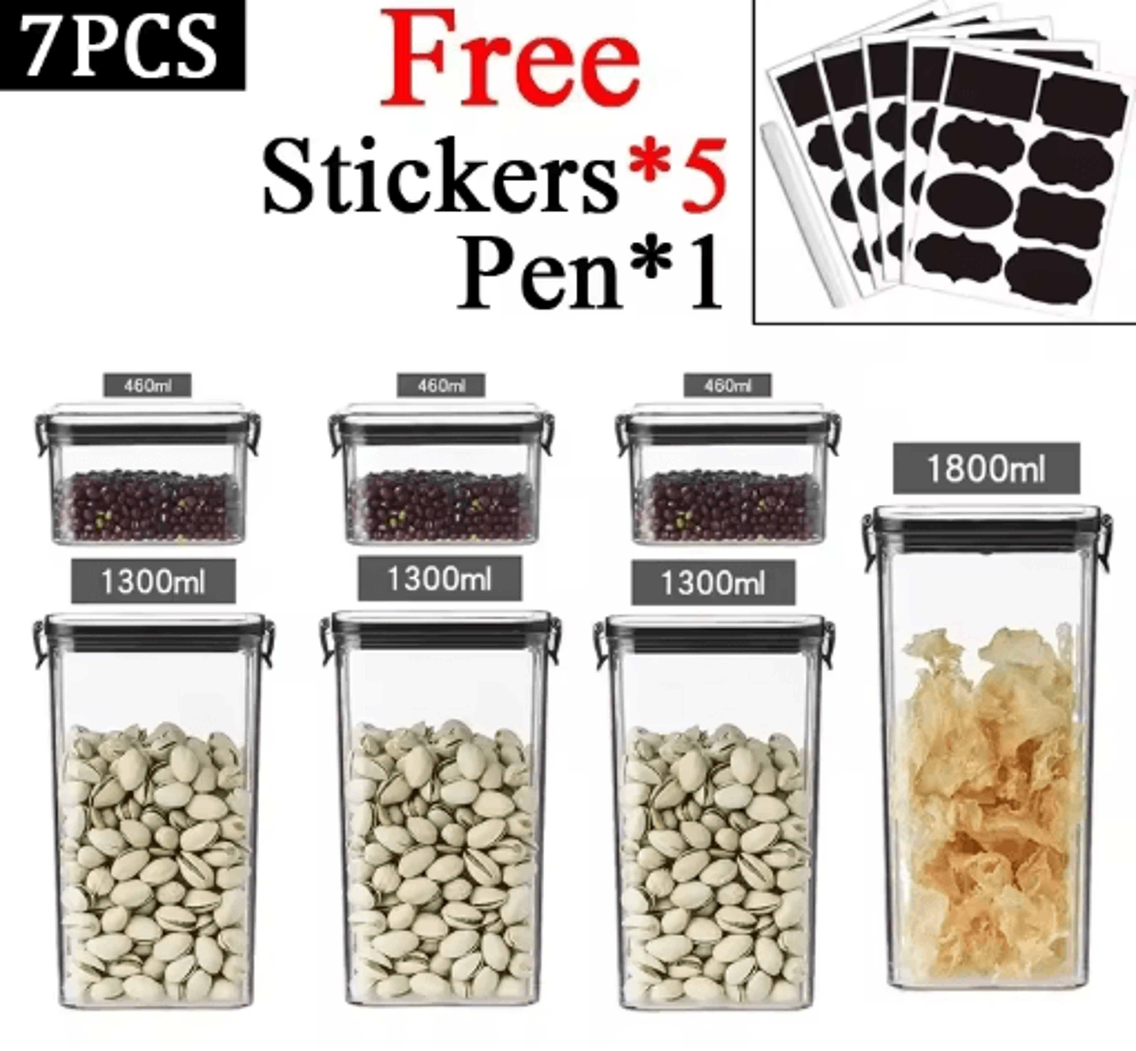 Stackable Airtight Food Storage Containers Set  Sealed Kitchen Storage Jars For Grains Tea  Dry Foo 7