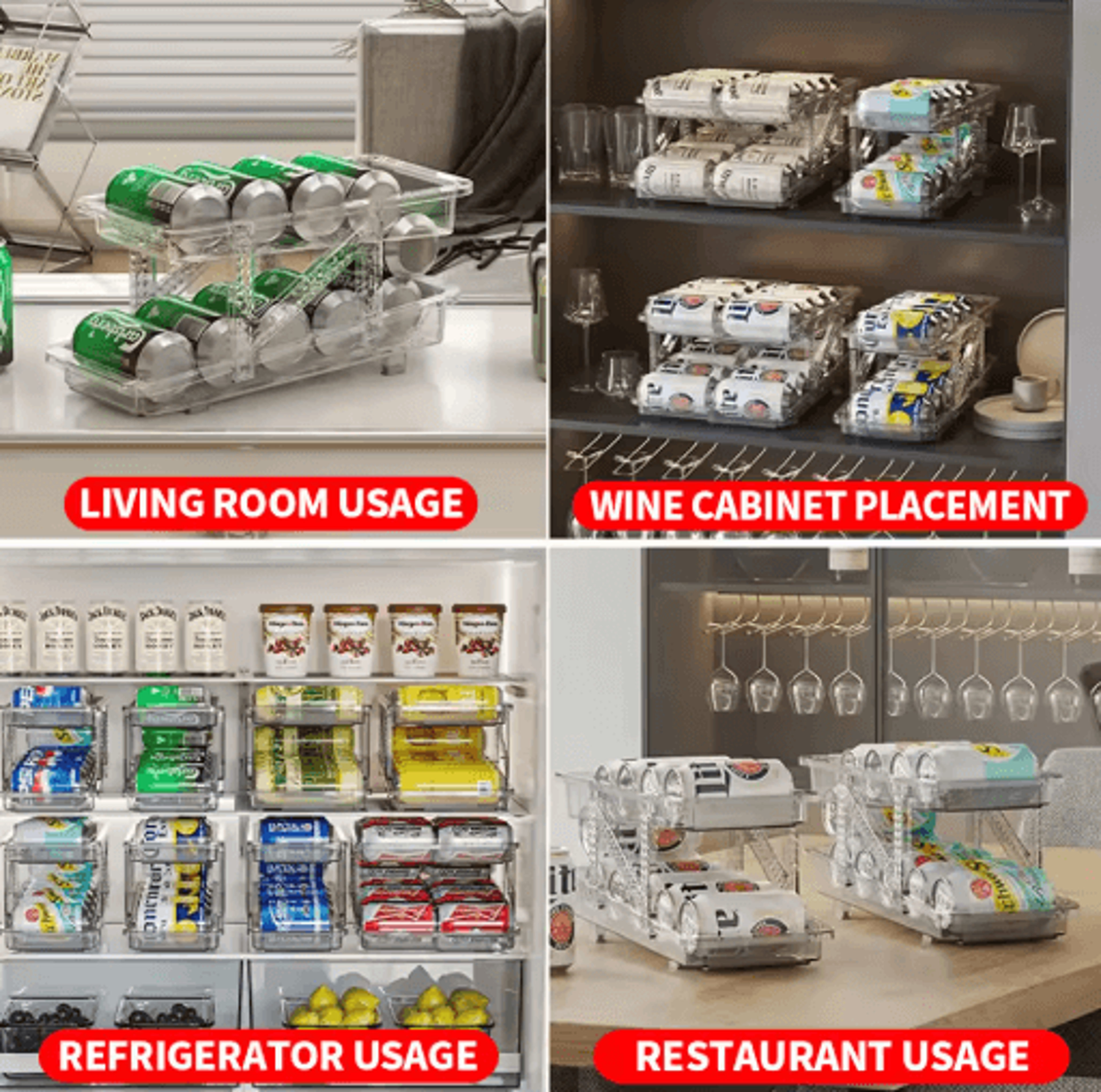 DoubleLayer Stretchable Can Organizer  Transparent Beverage Storage Rack For Refrigerator  Pantry 5