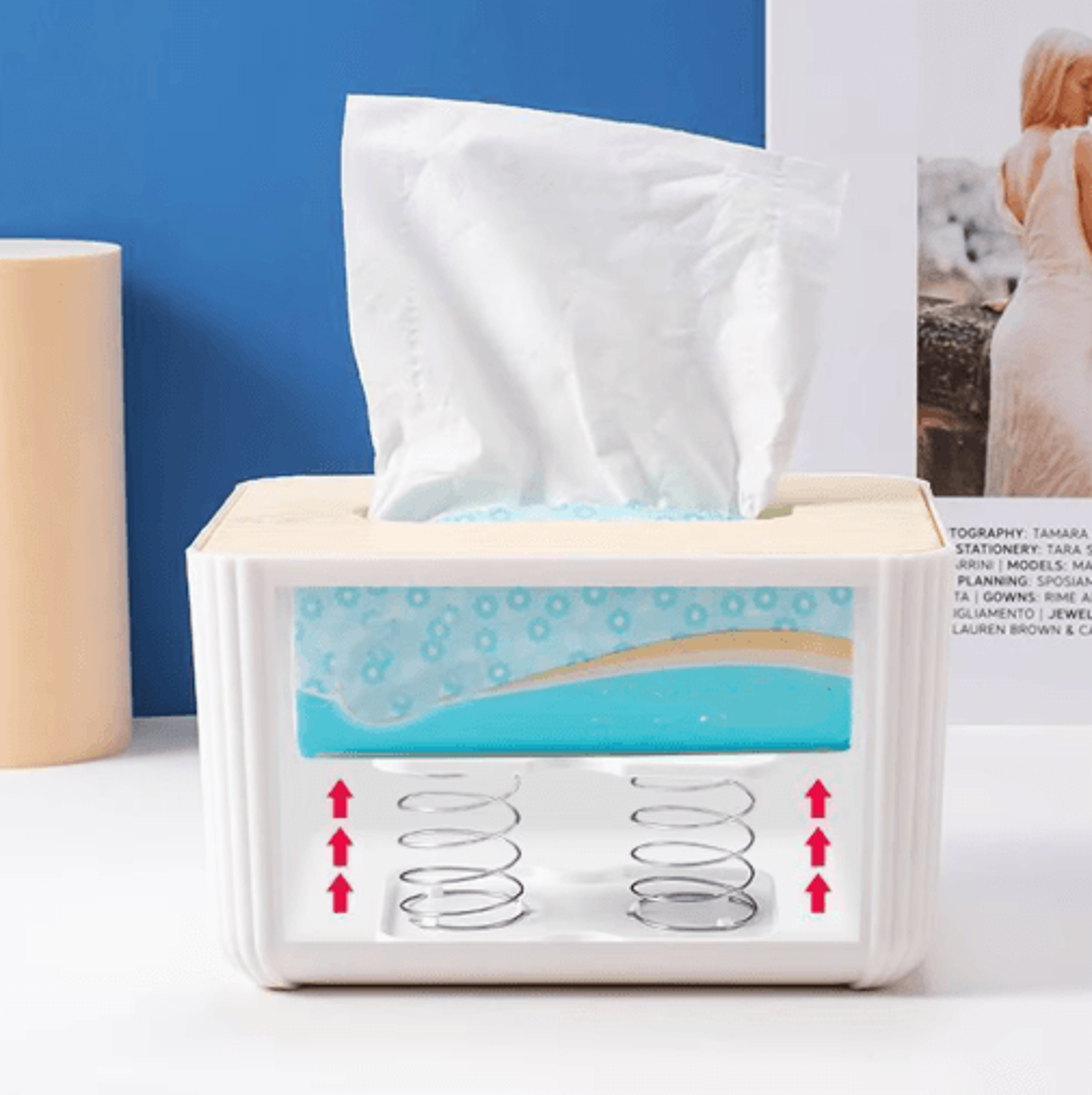 Spring Loaded Tissue Box Dispenser  Automatic Lift Tissue Box Holder For Home Office  Bathroom 8