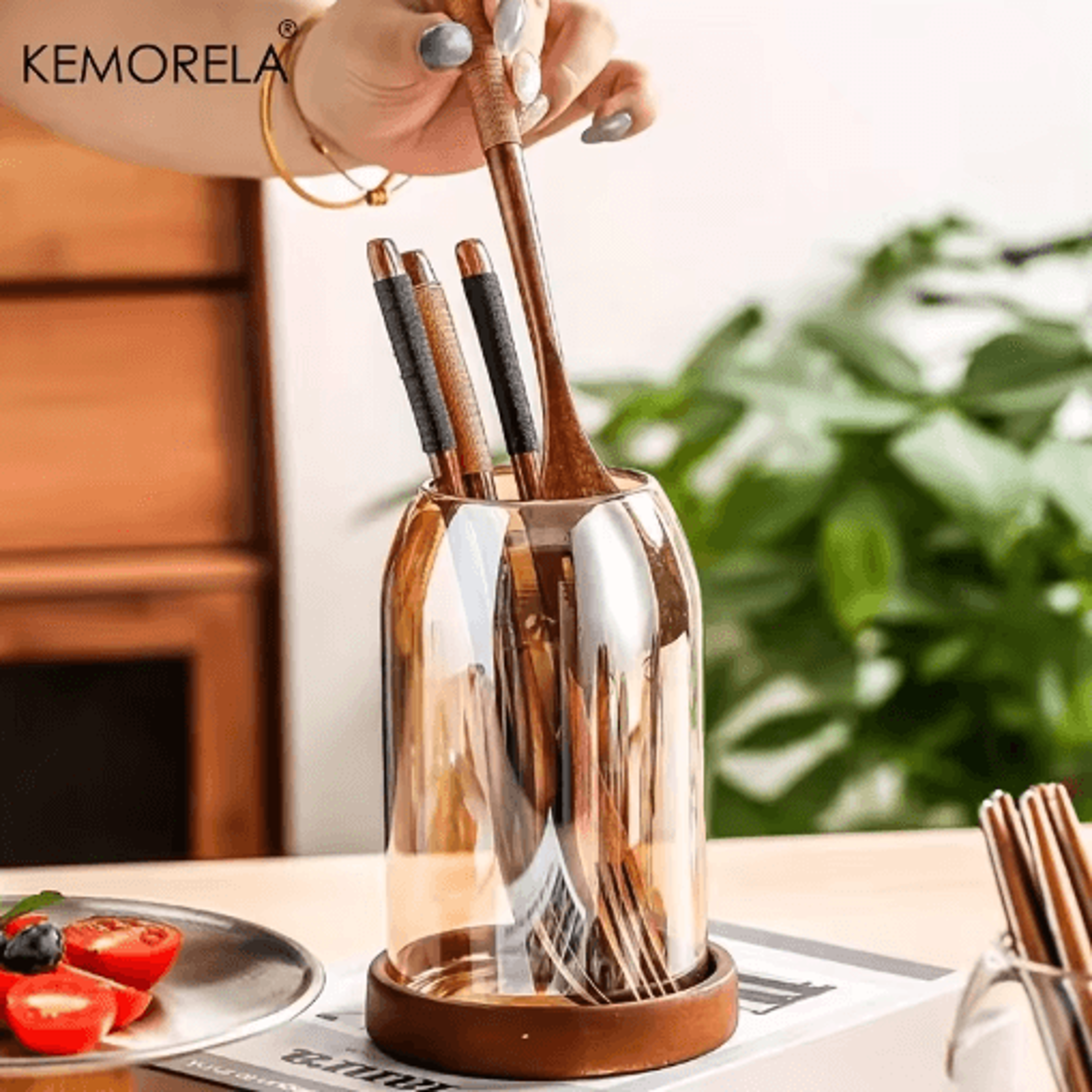 KEMORELA Utensil Holder With Drain Tray Chopstick Knife  Cutlery Organizer For Kitchen Countertops 7