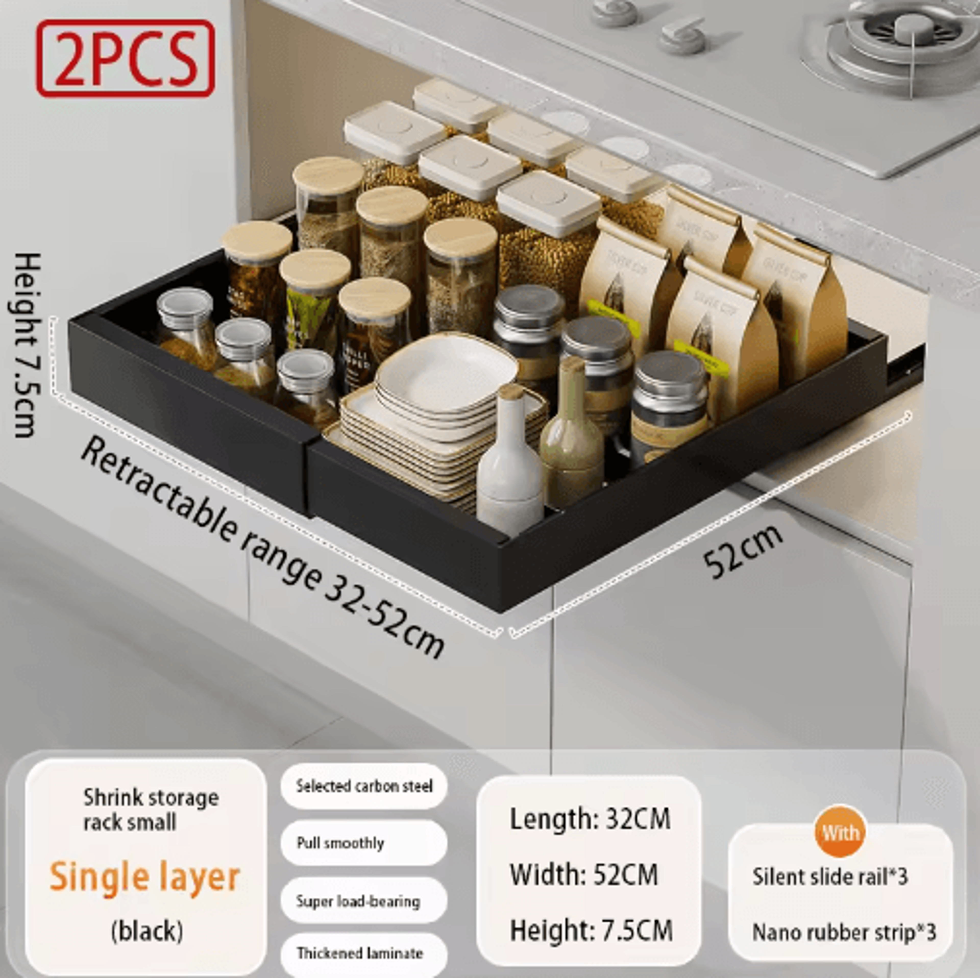 Expandable Pull Out Cabinet Organizer  Adjustable Metal Slide Out Drawer For Kitchen Cabinet 2