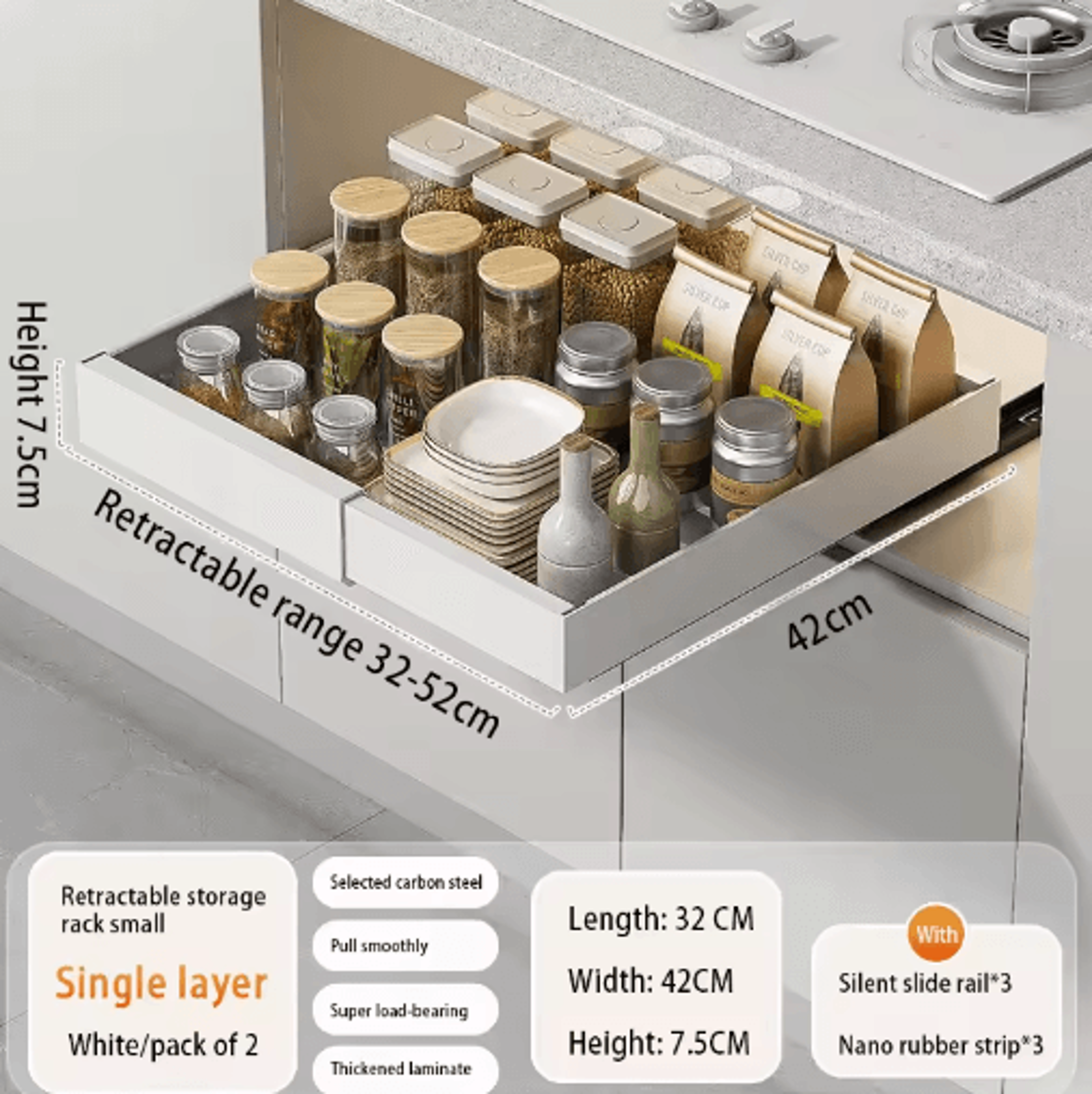 Expandable Pull Out Cabinet Organizer  Adjustable Metal Slide Out Drawer For Kitchen Cabinet 18