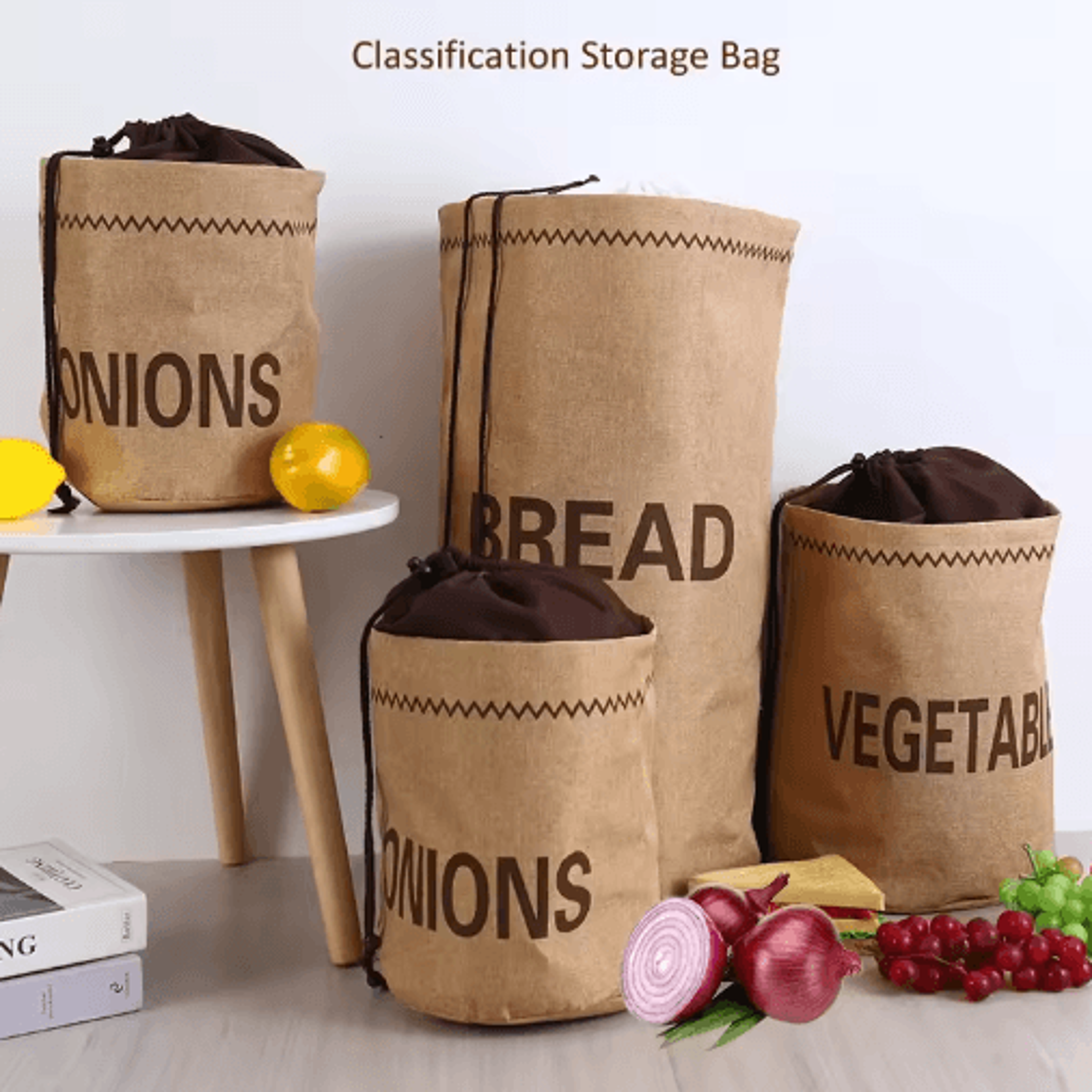 Kitchen Hessian Potato Storage Bag Reusable Jute Drawstring Bag For Onions Garlic Bread  Vegetables 8