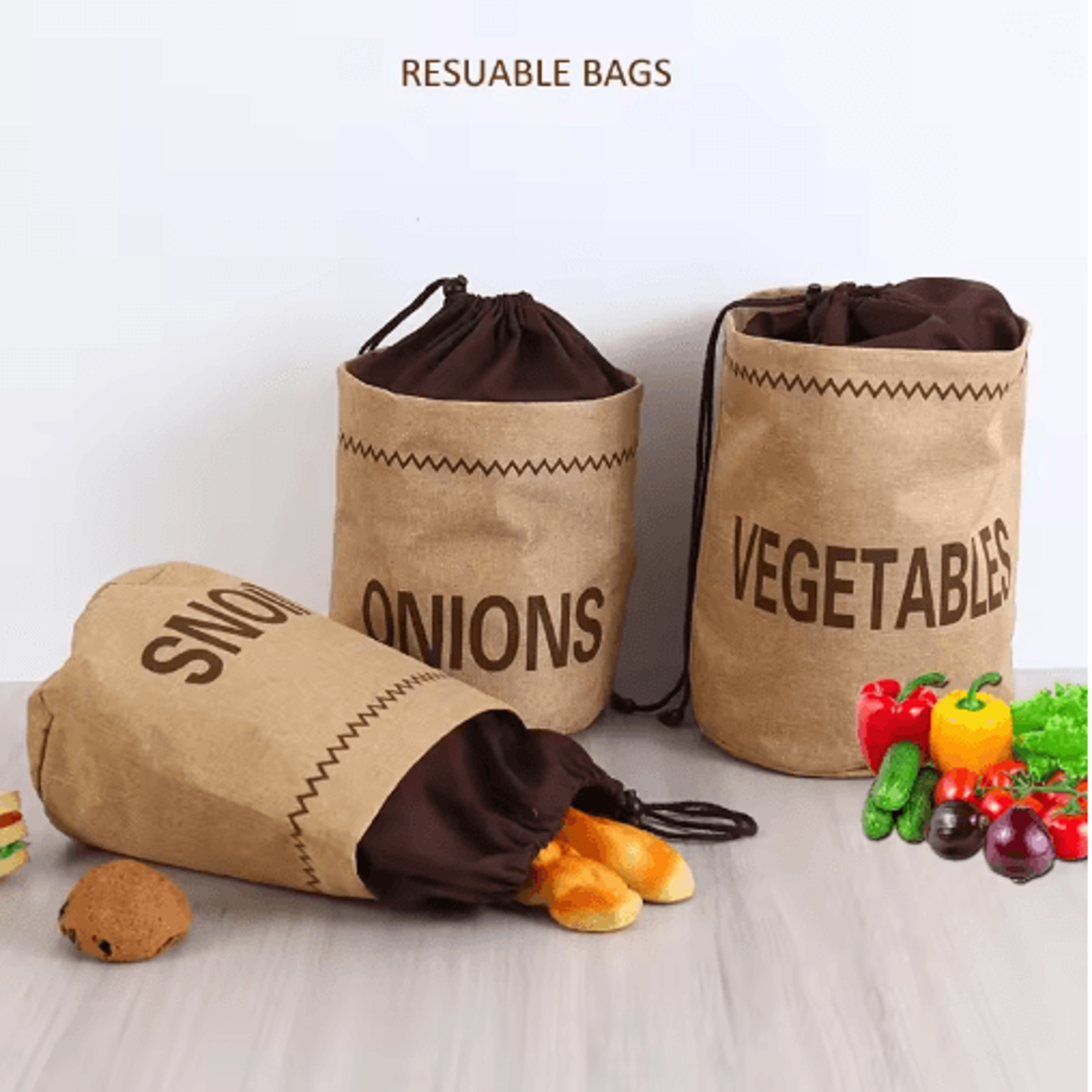 Kitchen Hessian Potato Storage Bag Reusable Jute Drawstring Bag For Onions Garlic Bread  Vegetables 9
