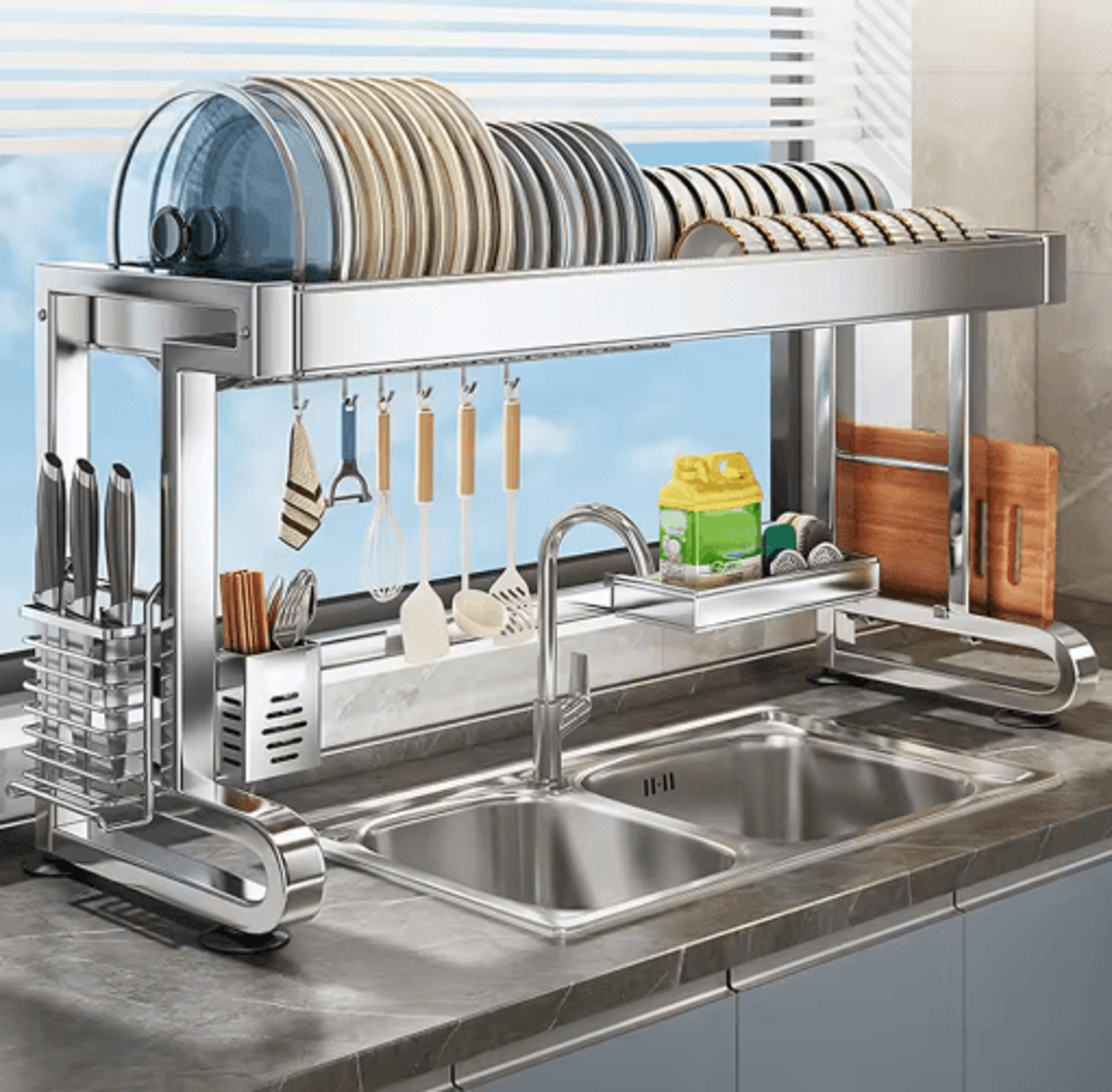304 Stainless Steel Kitchen Sink Rack  MultiFunctional Dish Drainer  Sink Organizer 6