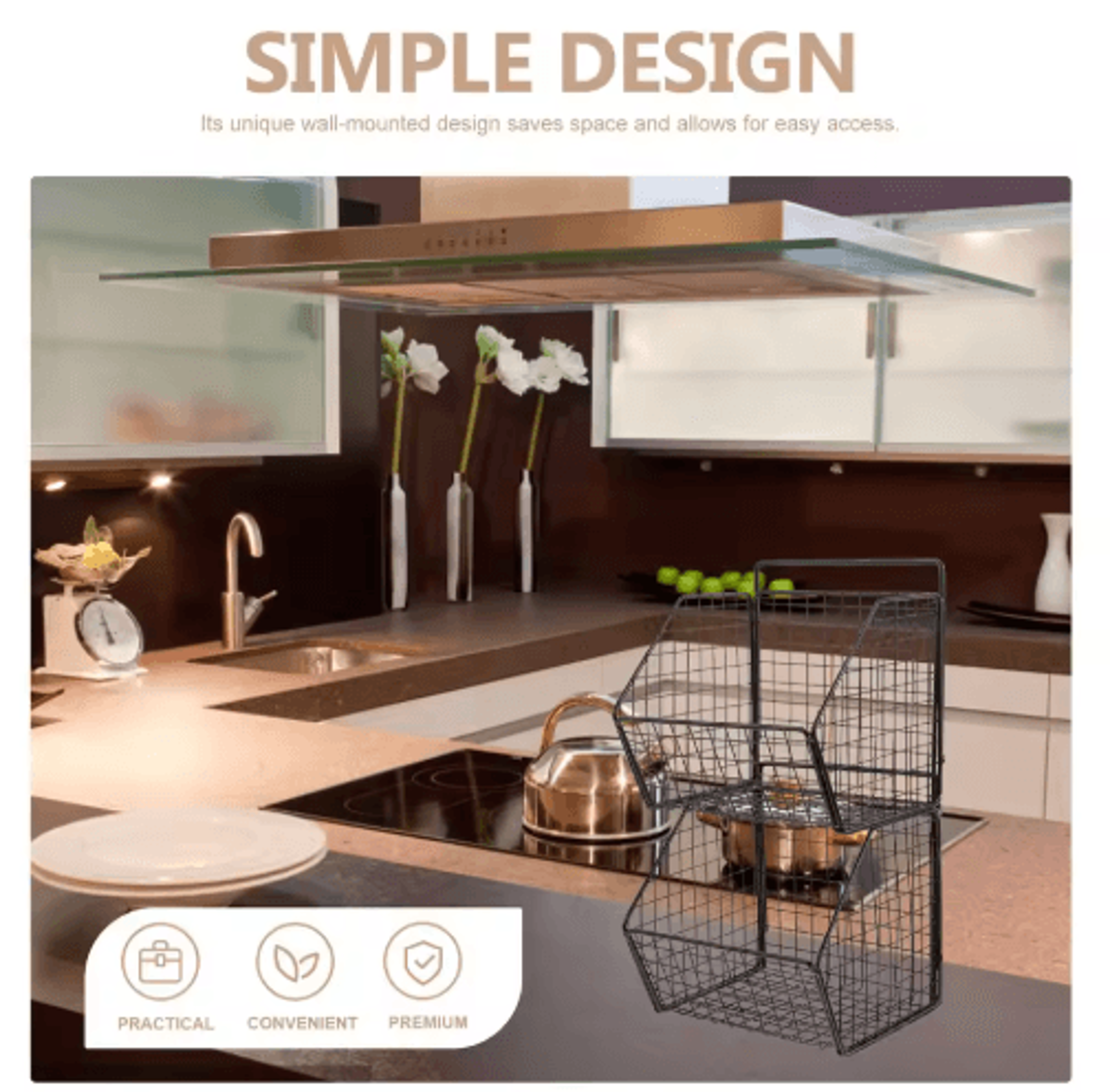 Wall Mounted DoubleLayer Metal Storage Basket  Carbon Steel Kitchen  Vegetable Organizer Rack 5