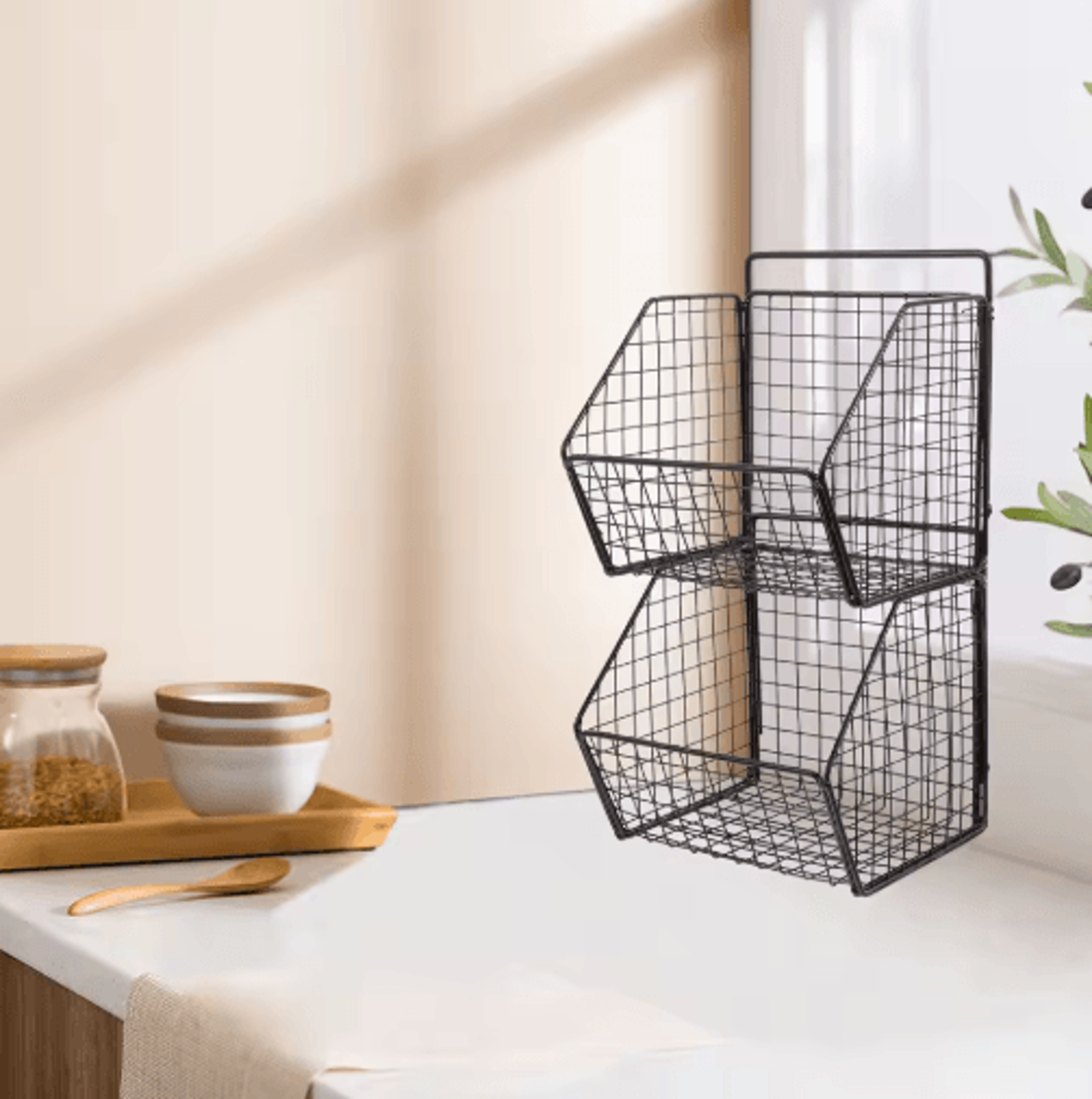 Wall Mounted DoubleLayer Metal Storage Basket  Carbon Steel Kitchen  Vegetable Organizer Rack 0